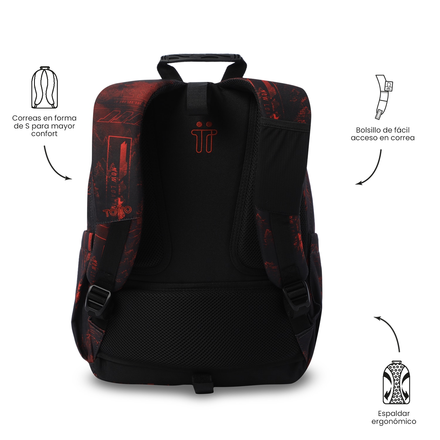 Mochila Escolar Totto Acuareles Vermelho-5