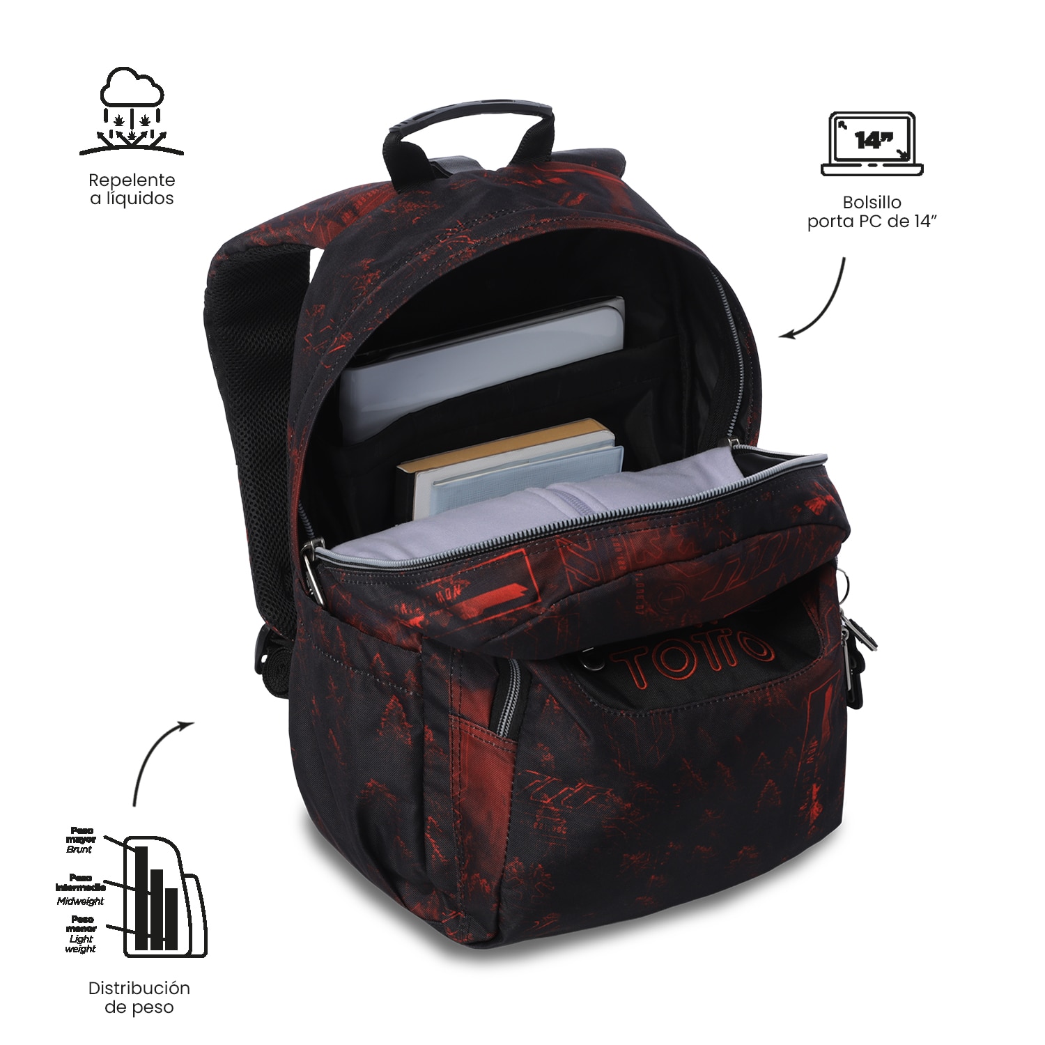 Mochila Escolar Totto Acuareles Vermelho-6