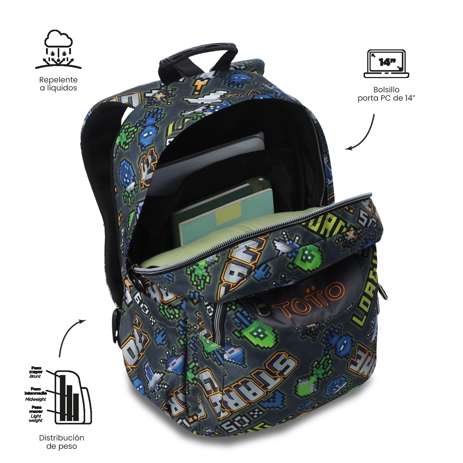Mochila Escolar Totto Acuareles Cinzento-6