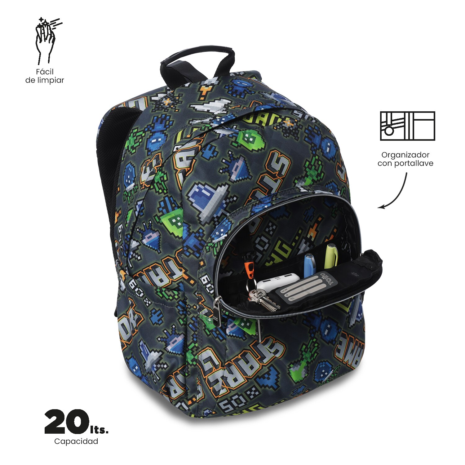 Mochila Escolar Totto Acuareles Cinzento-7