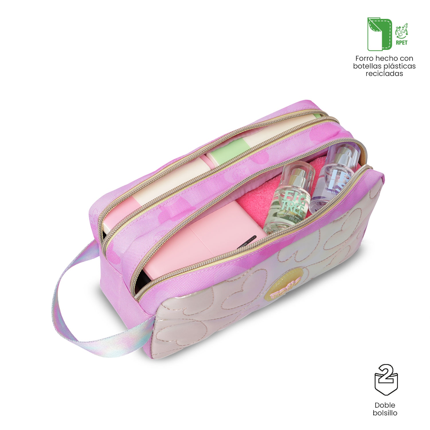 Estojo Infantil Totto Unicorn Kisses com 2 Compartimentos Rosa-4