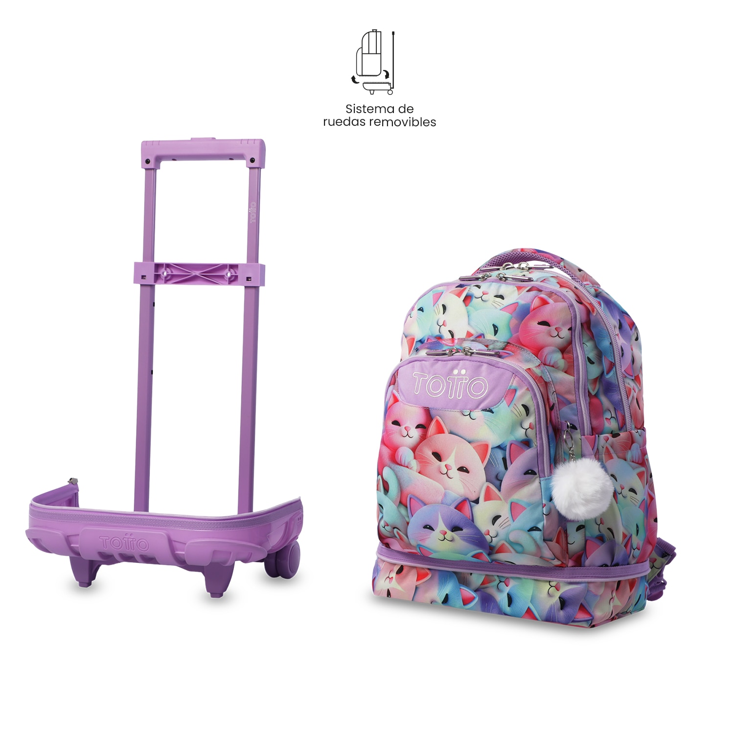 Mochila Escolar com Rodas Totto Tiza Roxo-6