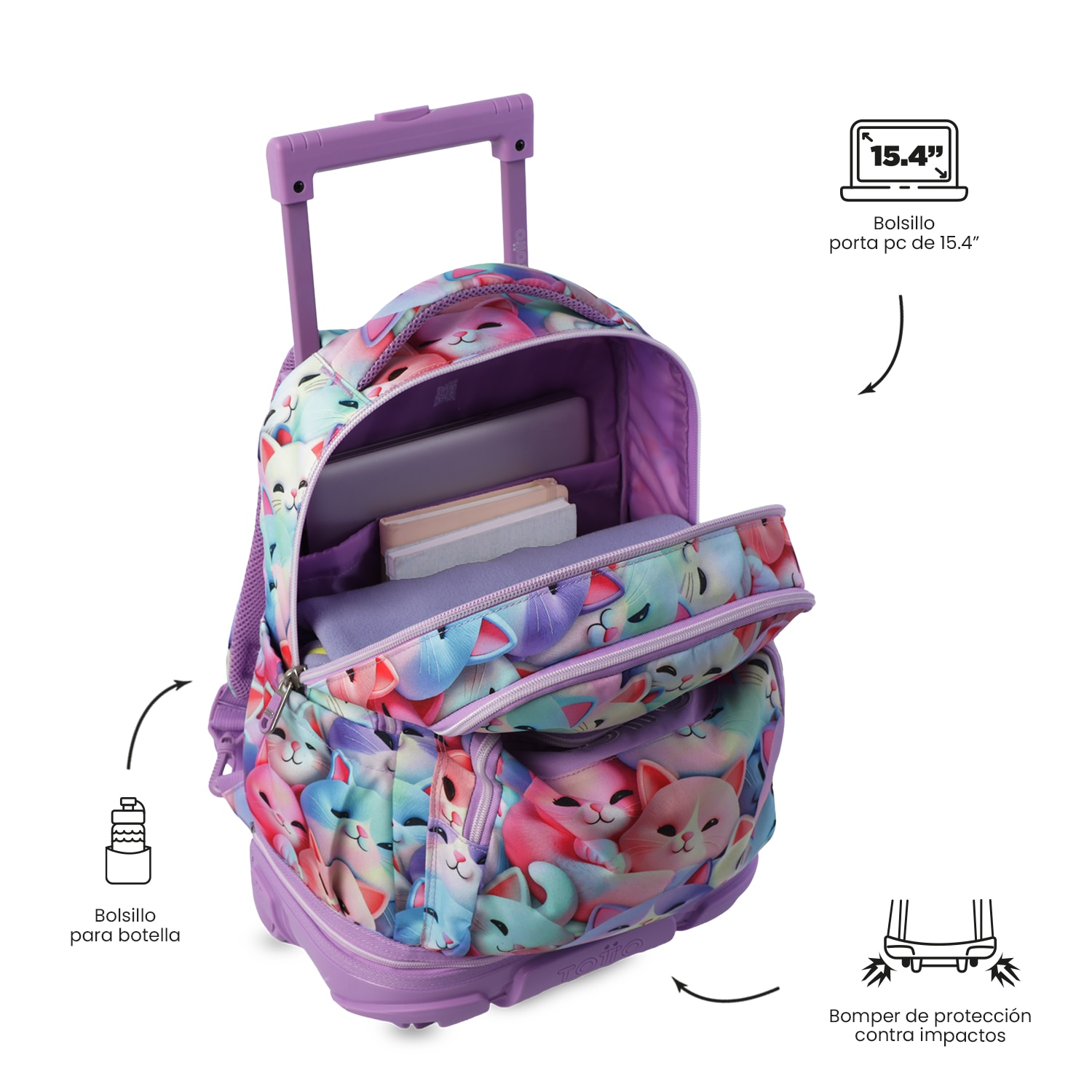 Mochila Escolar com Rodas Totto Tiza Roxo-7