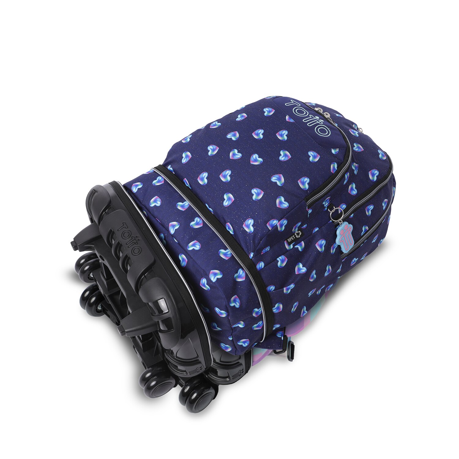 Mochila Escolar com Rodas Totto Tiza Glitter Azul-5