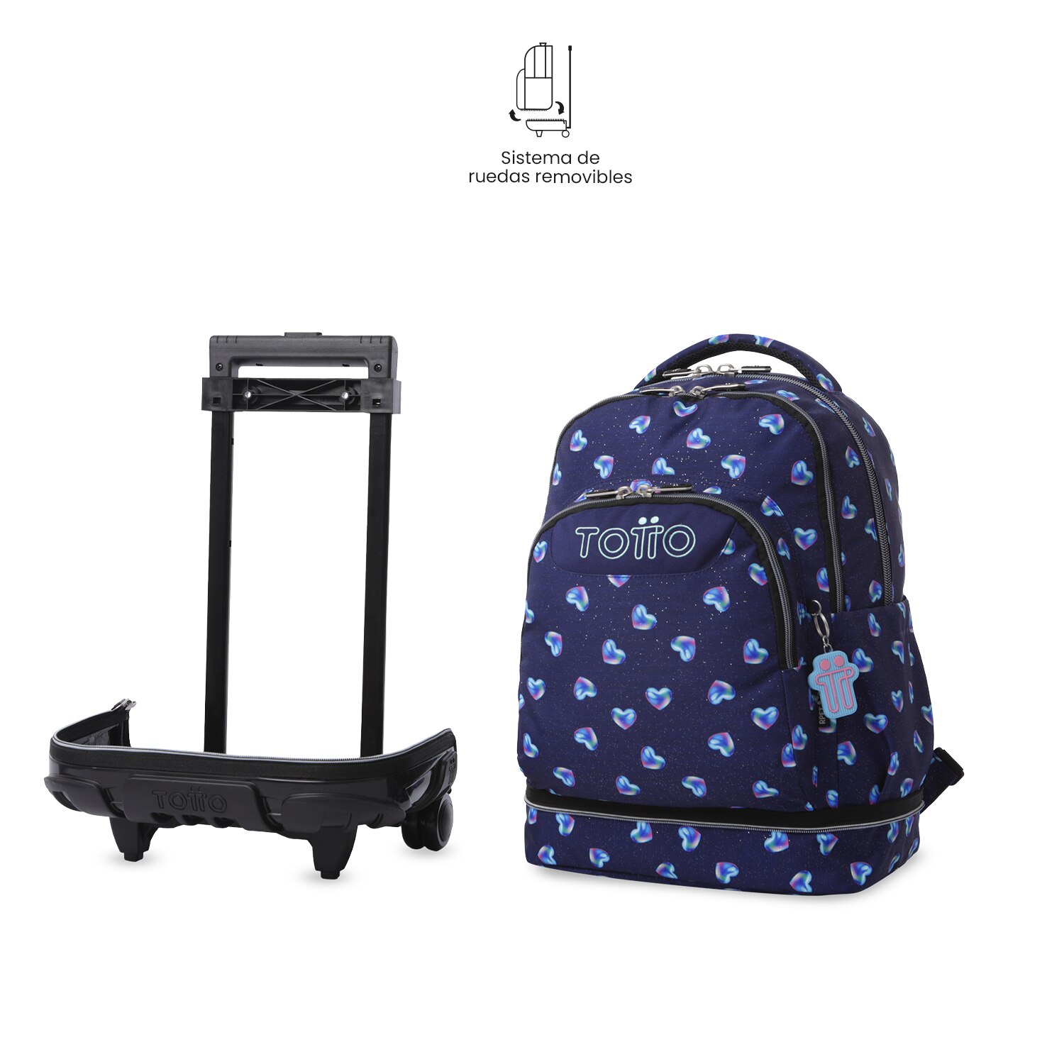 Mochila Escolar com Rodas Totto Tiza Glitter Azul-5