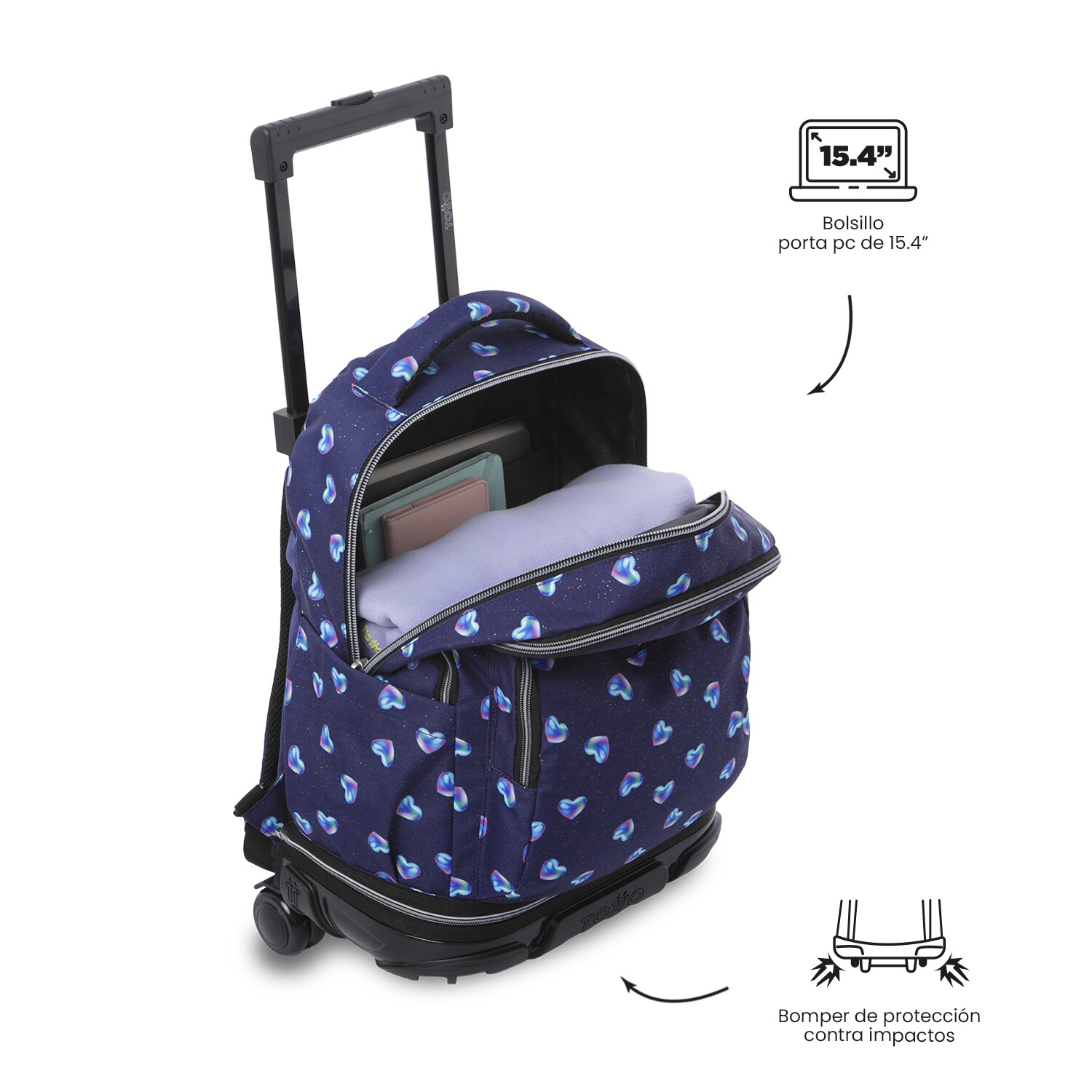Mochila Escolar com Rodas Totto Tiza Glitter Azul-8