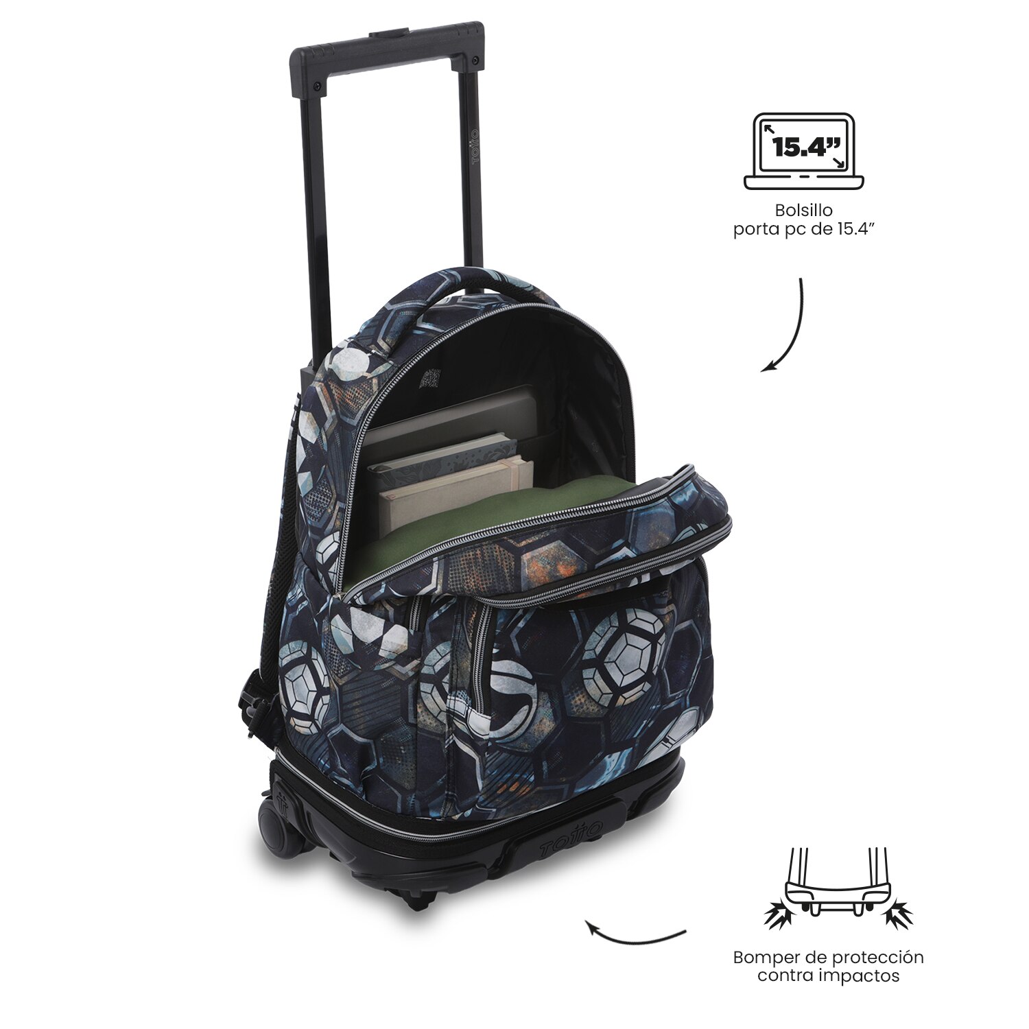 Mochila Escolar com Rodas Totto Tiza Preto-8