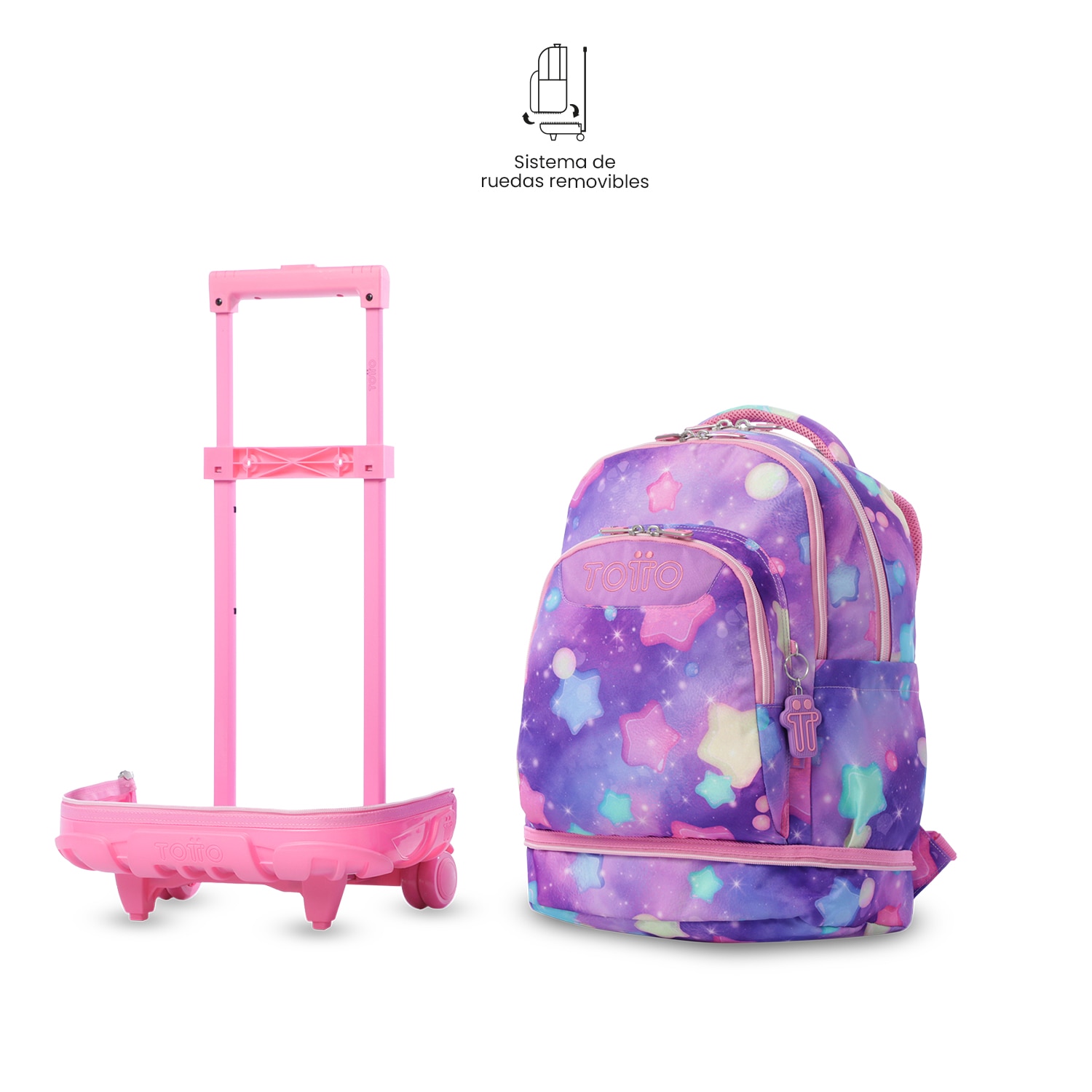 Mochila Escolar com Rodas Totto Tiza Rosa-7