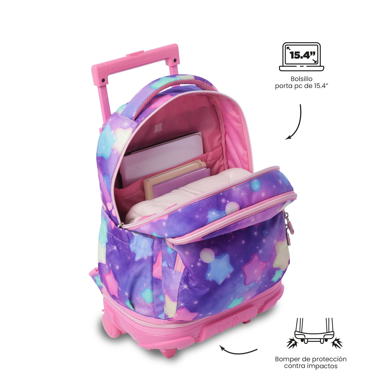 Mochila Escolar com Rodas Totto Tiza Rosa-8