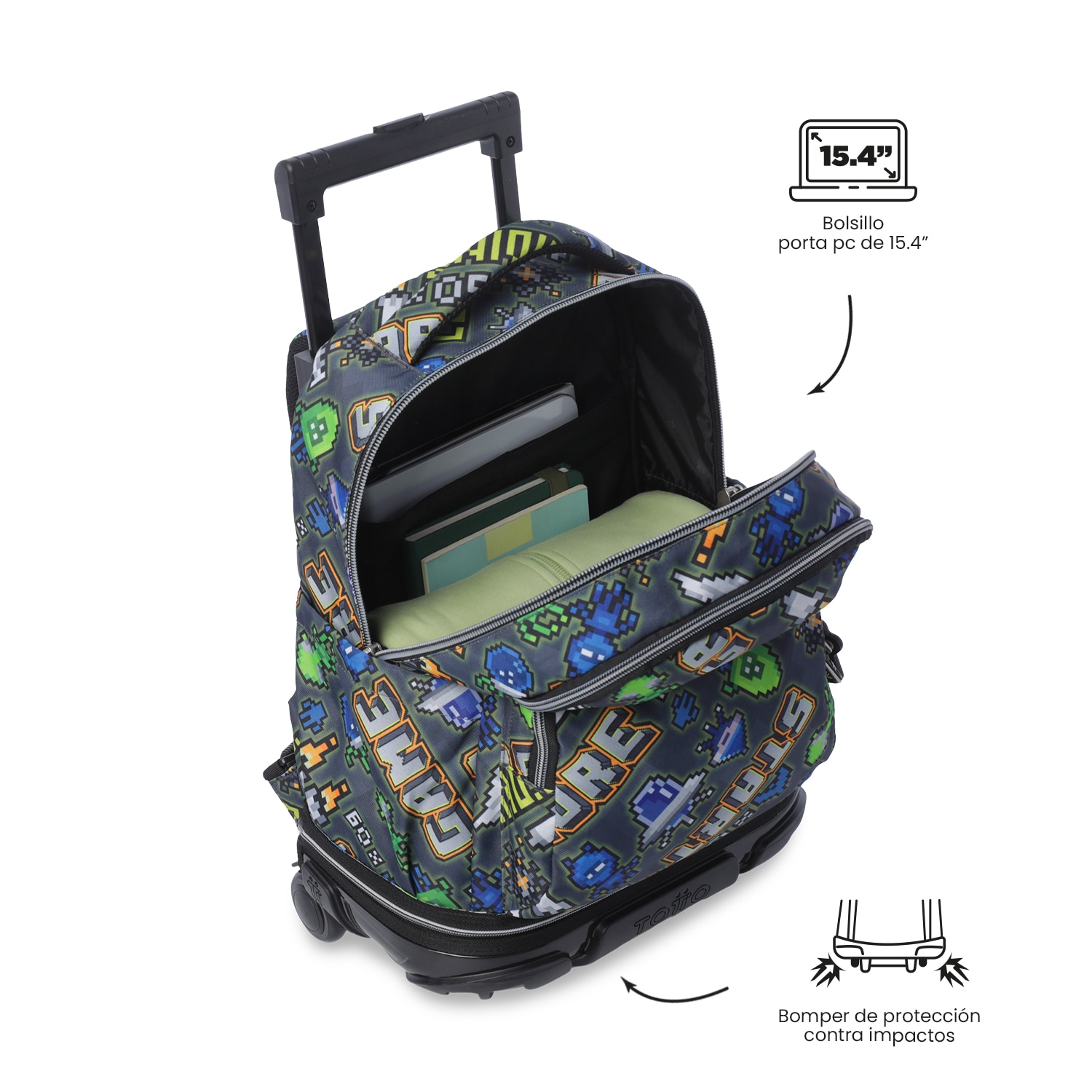 Mochila Escolar com Rodas Totto Tiza Cinzento-8