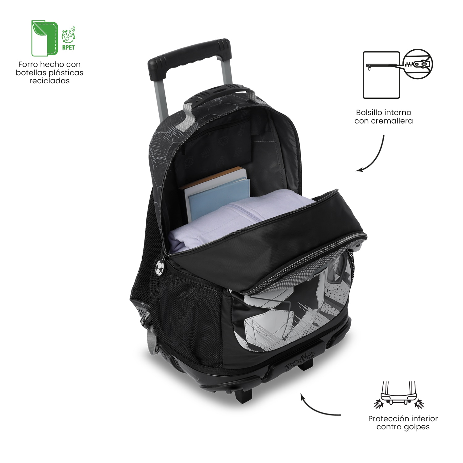 Mochila Infantil com Rodas Totto Champion L Preto-6