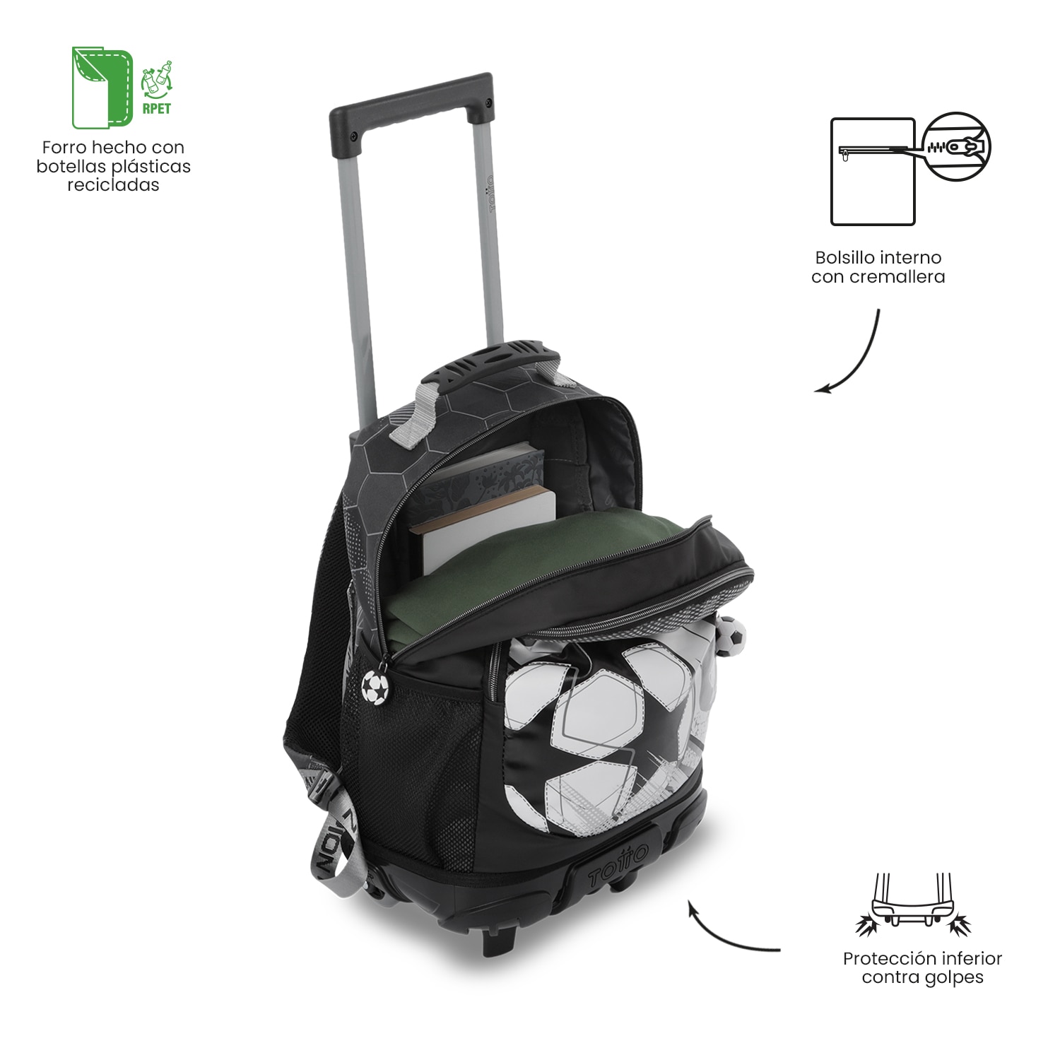 Mochila Infantil com Rodas Totto Champion M Preto-5