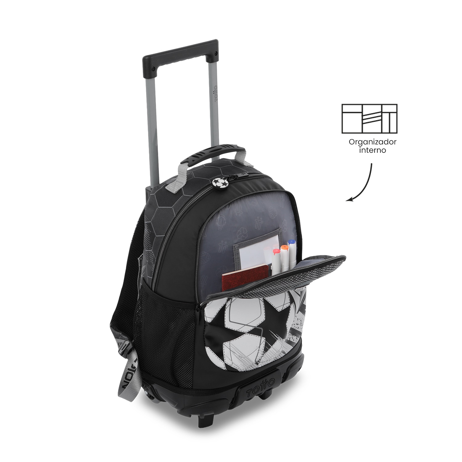 Mochila Infantil com Rodas Totto Champion M Preto-6