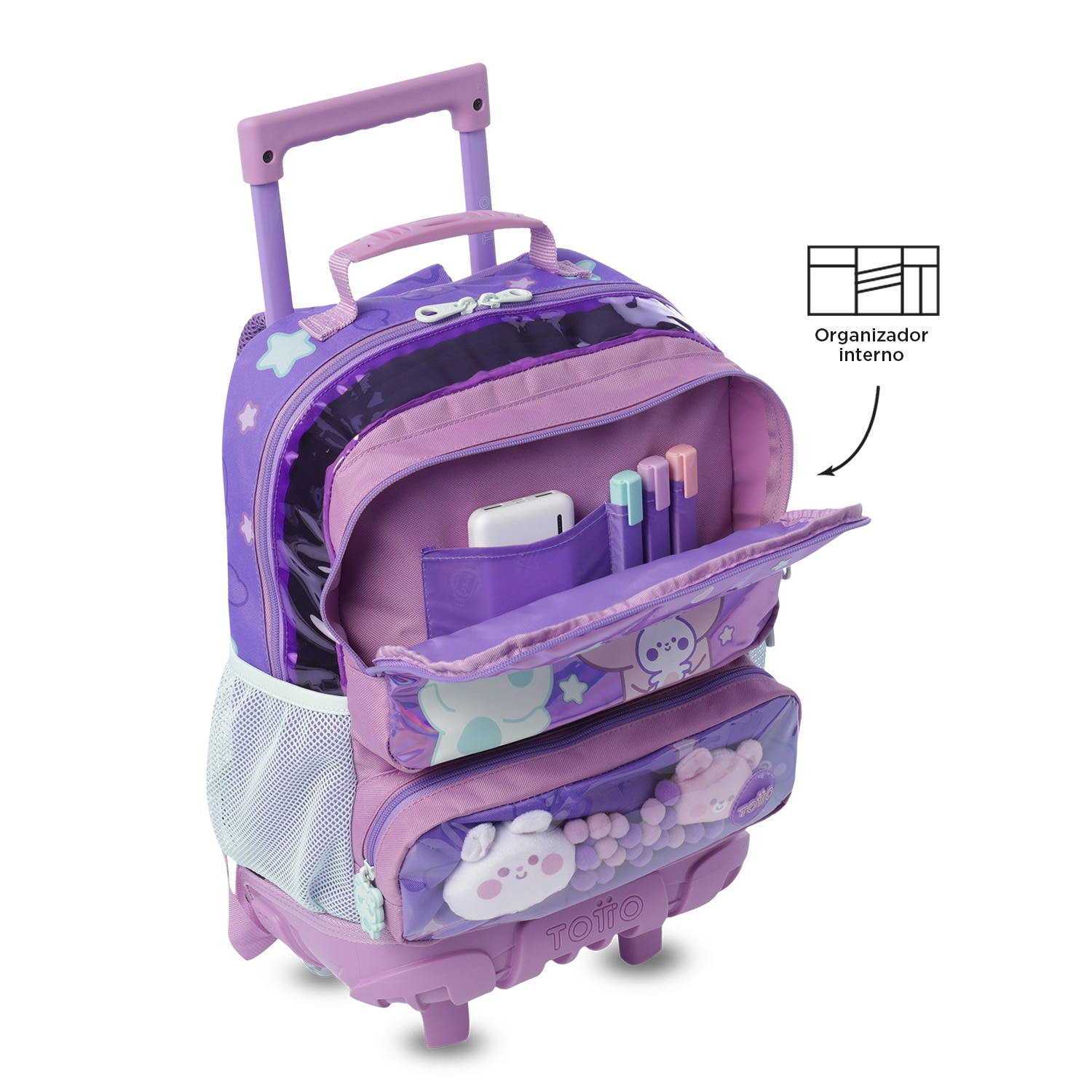 Mochila Infantil com Rodas Totto Friends Party M Roxo-6