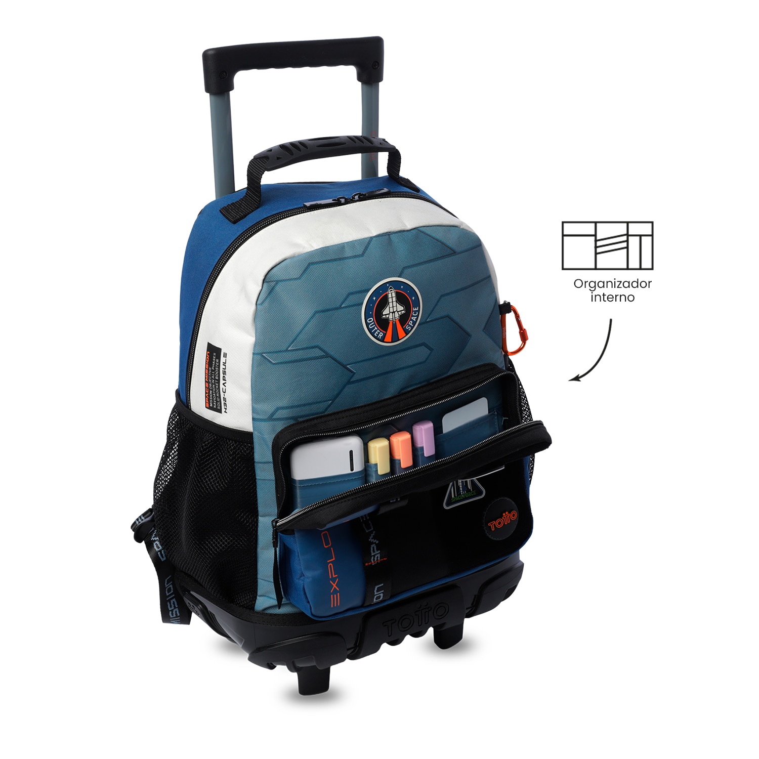 Mochila Infantil com Rodas Totto Stardust M Azul-6