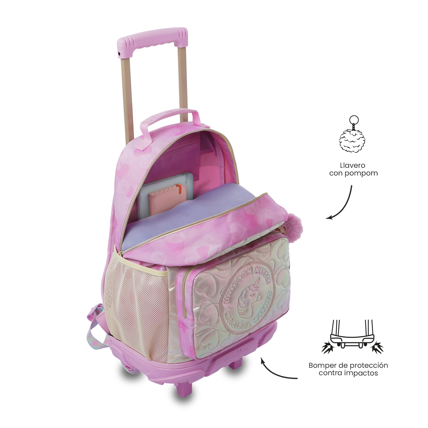 Mochila Infantil com Rodas Totto Unicorn Kisses L Rosa-6