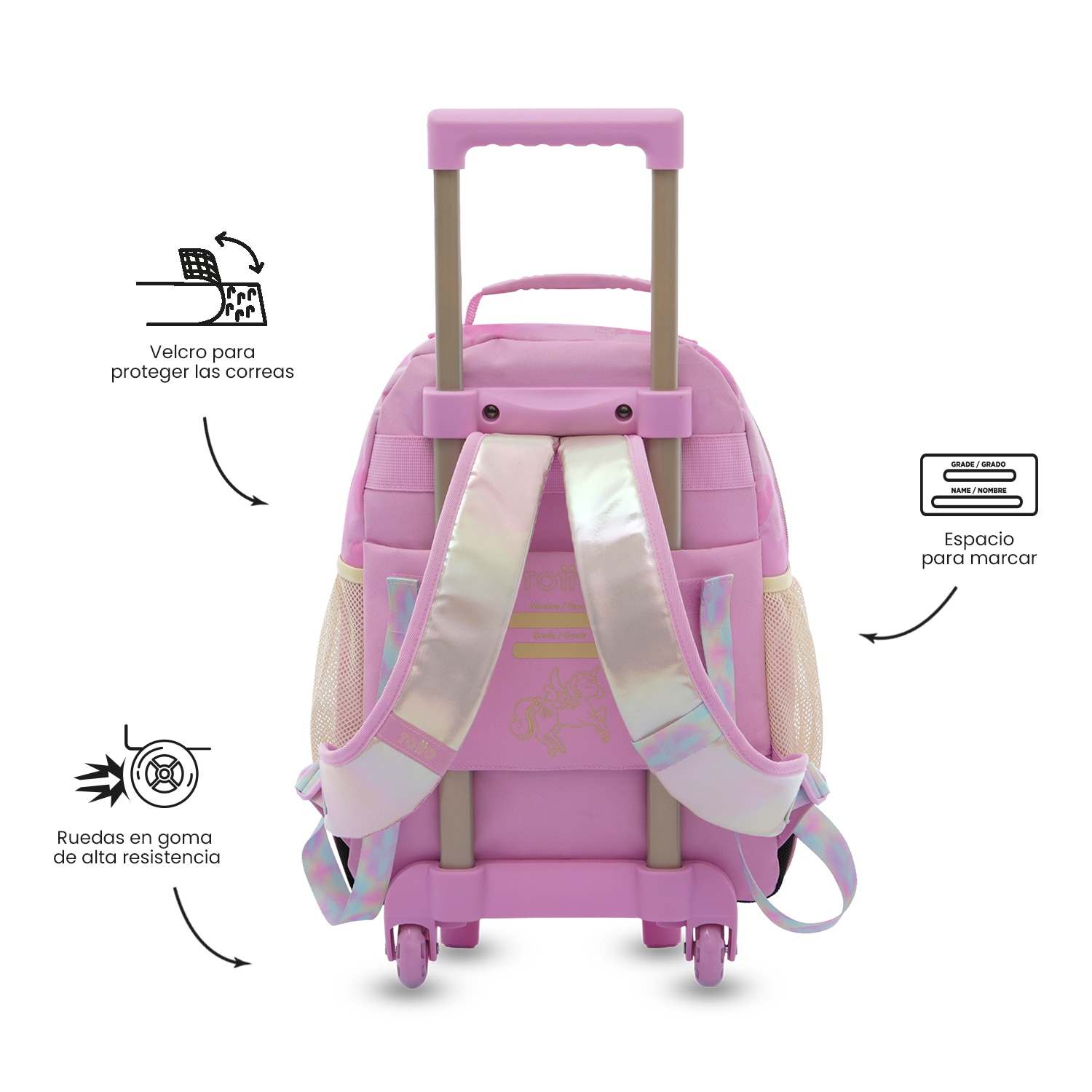 Mochila Infantil com Rodas Totto Unicorn Kisses M Rosa-5