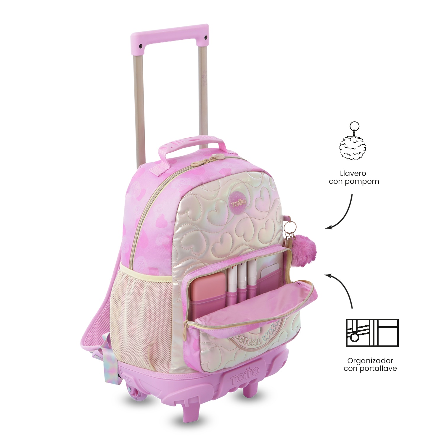 Mochila Infantil com Rodas Totto Unicorn Kisses M Rosa-7