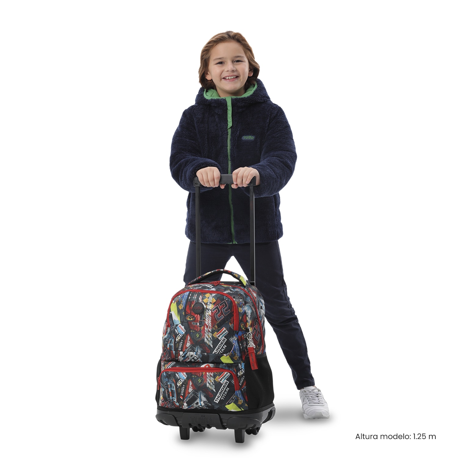 Mochila Infantil com Rodas Totto Skl L Vermelho-3