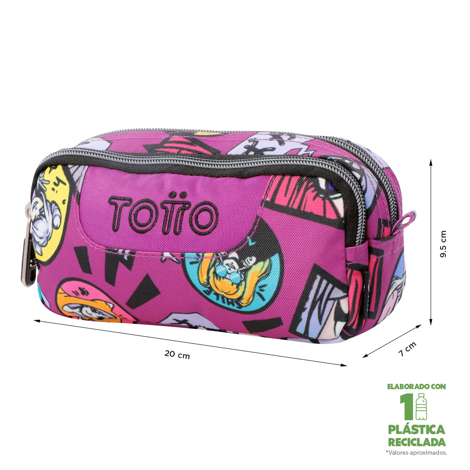 Estojo Escolar Totto Sobre Kitsune 2 Compartimentos e Formato Compacto Roxo-2