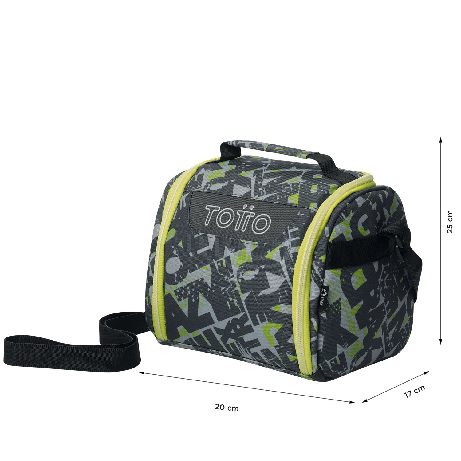 Lancheira Escolar Totto Resaltador Texgrunge com Capacidade de 8l e Alça Mala a Tiracolo Cinzento / Amarelo-4