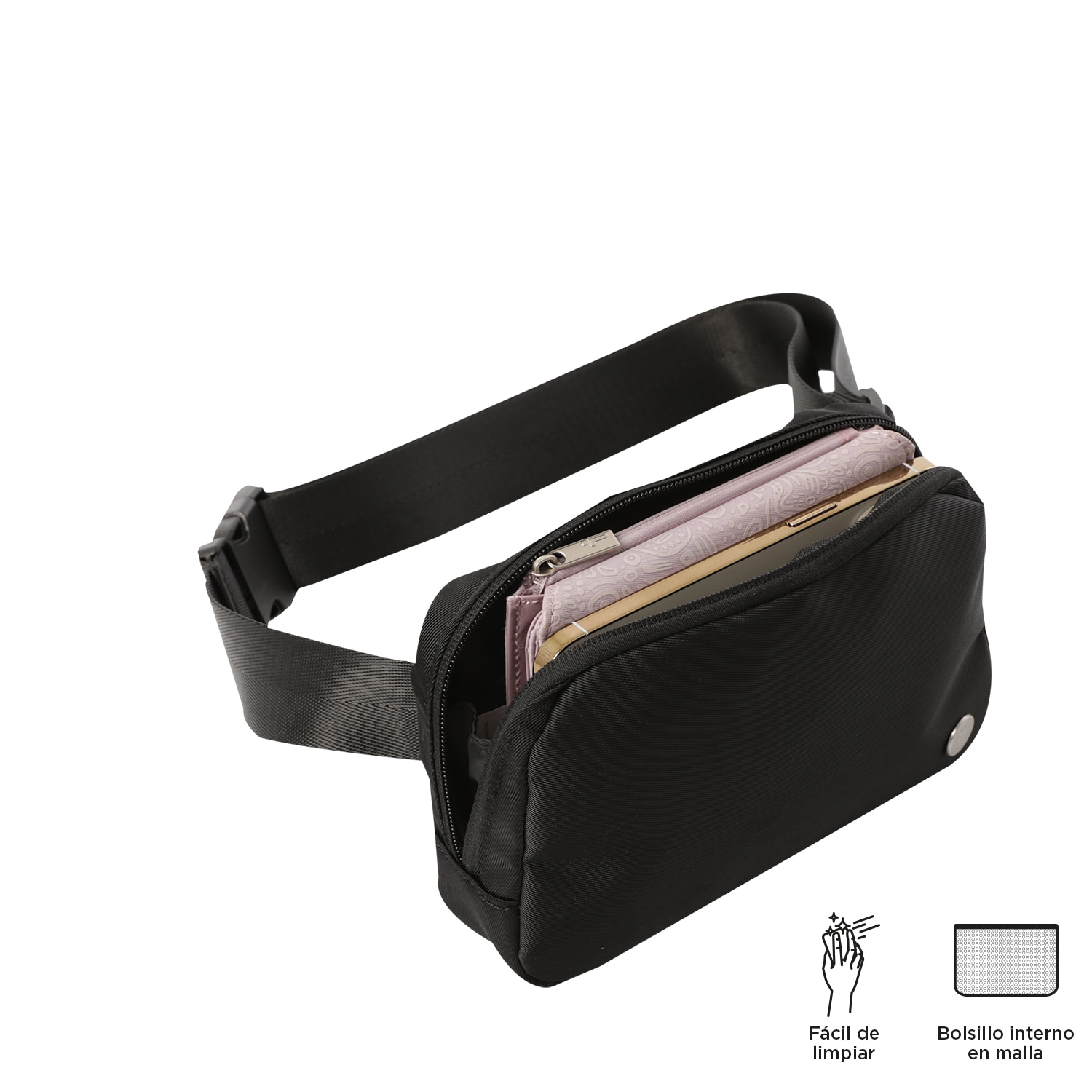 Bolsa de Cintura Totto Freya com Bolso Secreto e Alça Ajustável Preto-4