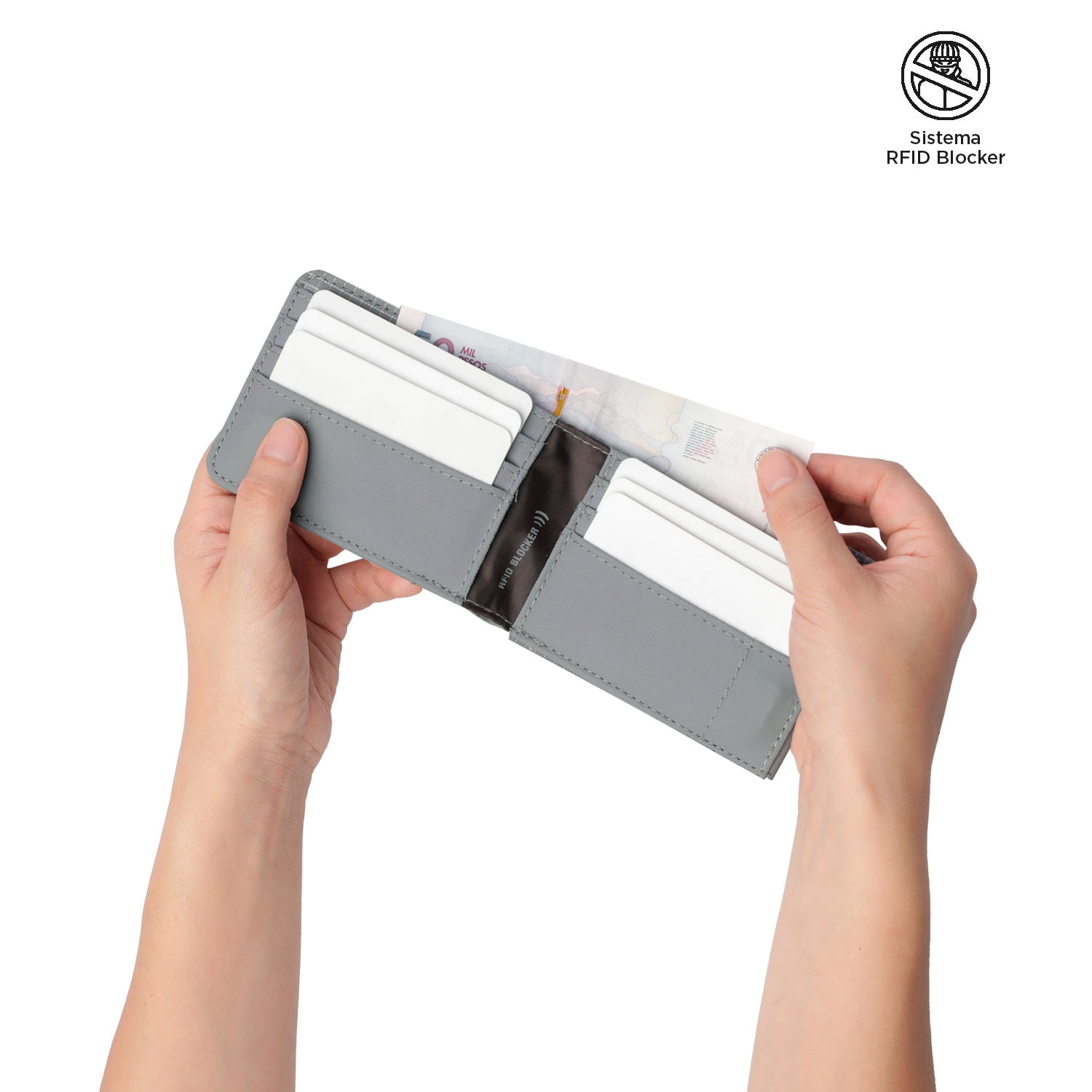 Carteira Totto Dual com Proteção Rfid e Fecho Magnético Cinzento-3