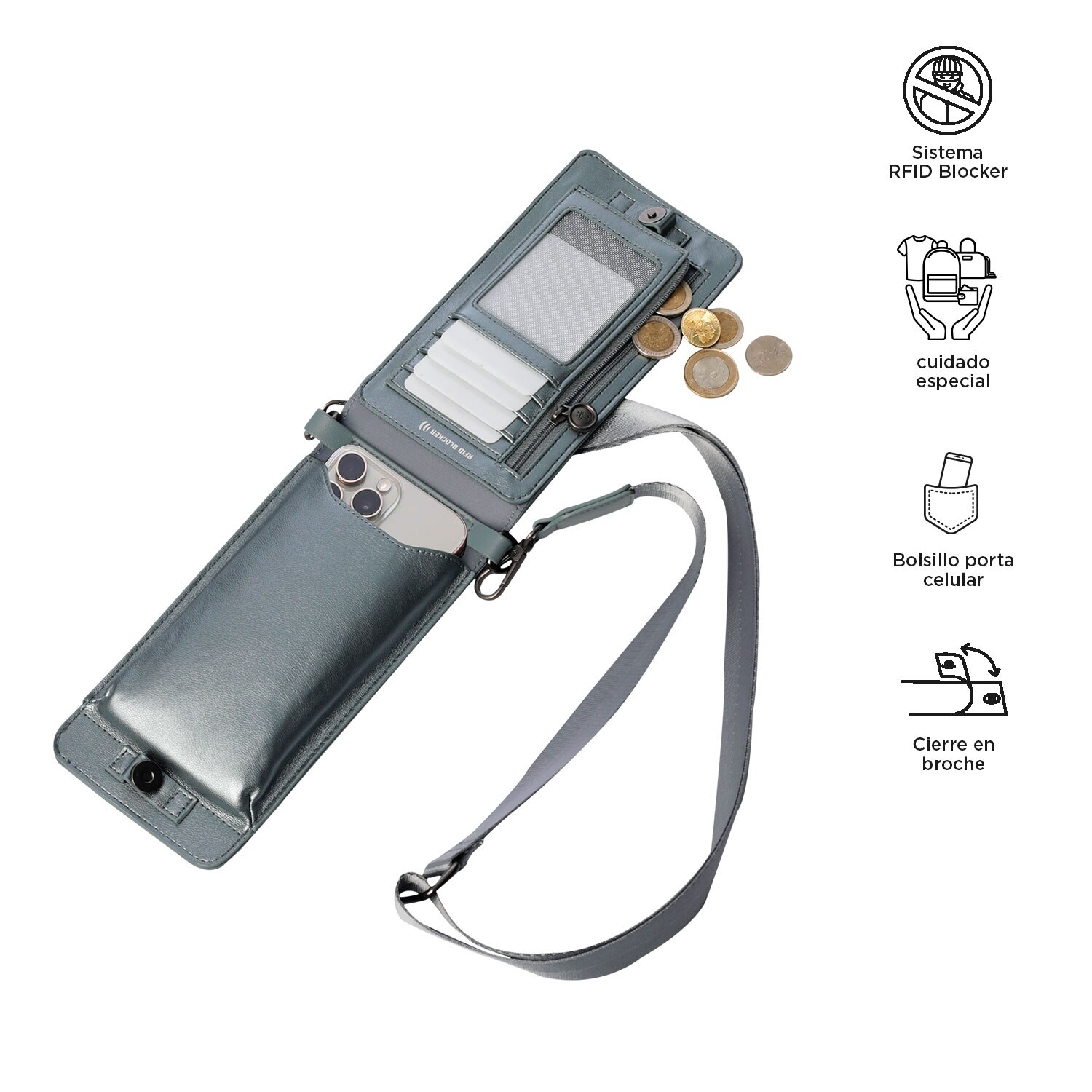 Porta-telefone Totto Móvel Style com Proteção Rfid e Alça Ajustável Cinzento-4