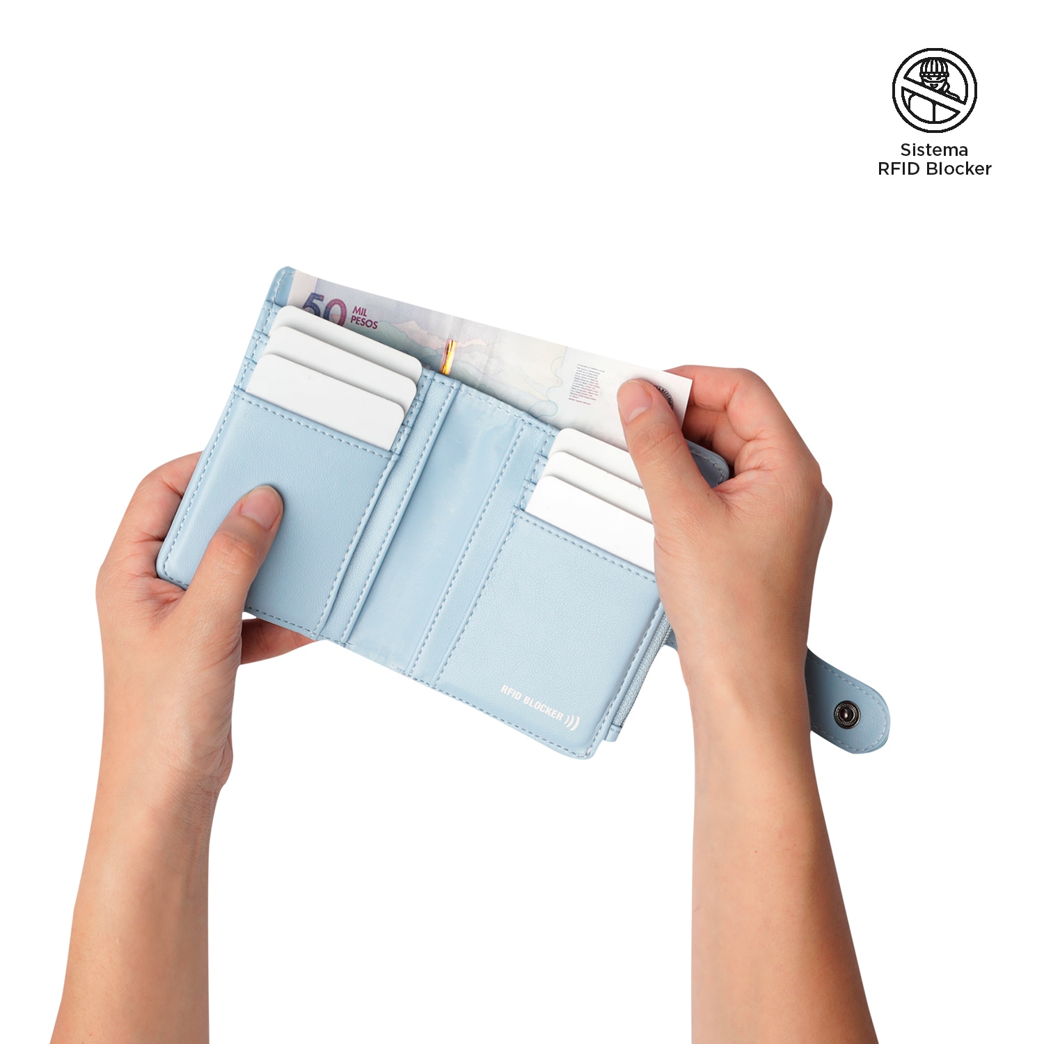 Carteira Totto Style Dull com Proteção Rfid e Bolso Porta-moedas Azul-claro-3