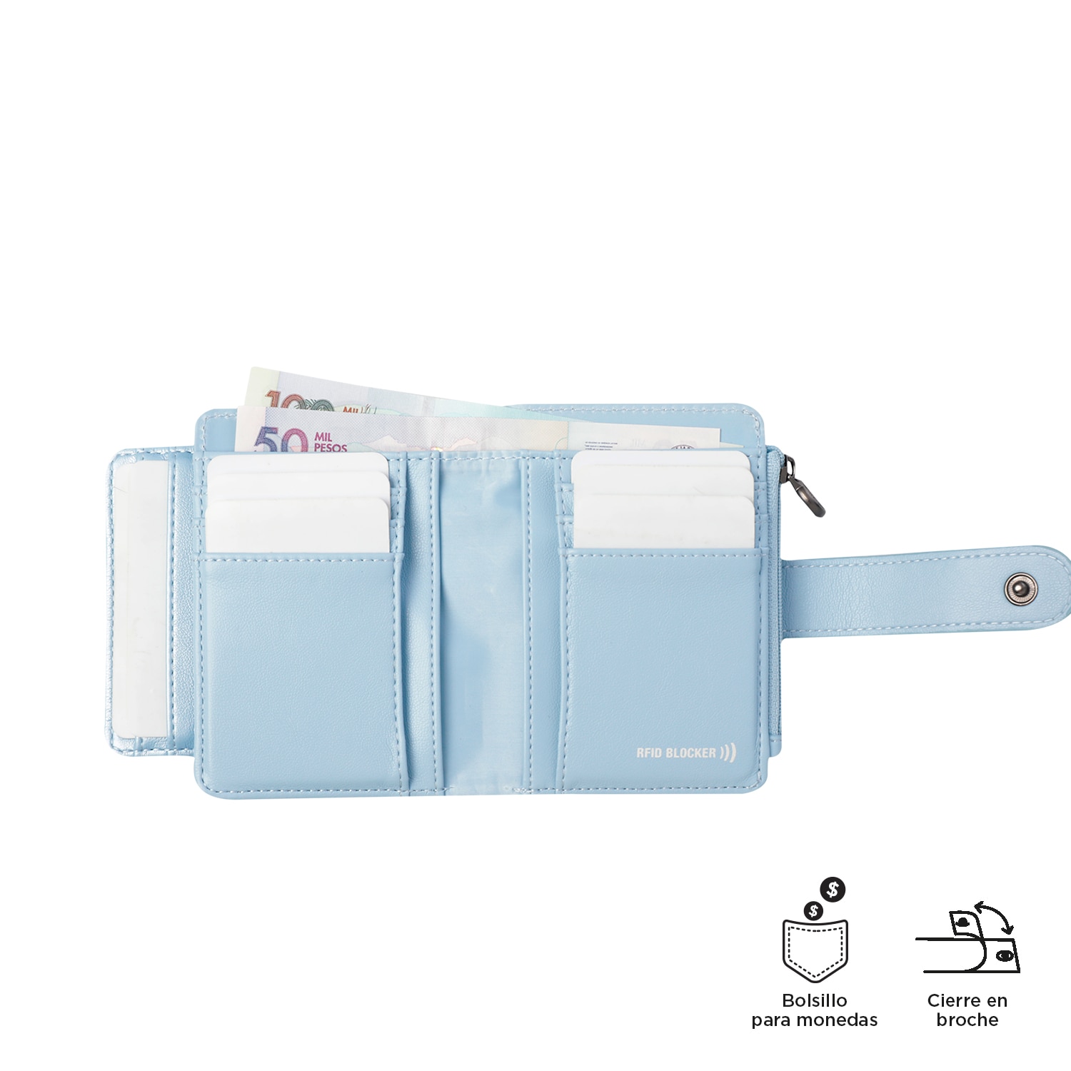 Carteira Totto Style Dull com Proteção Rfid e Bolso Porta-moedas Azul-claro-4