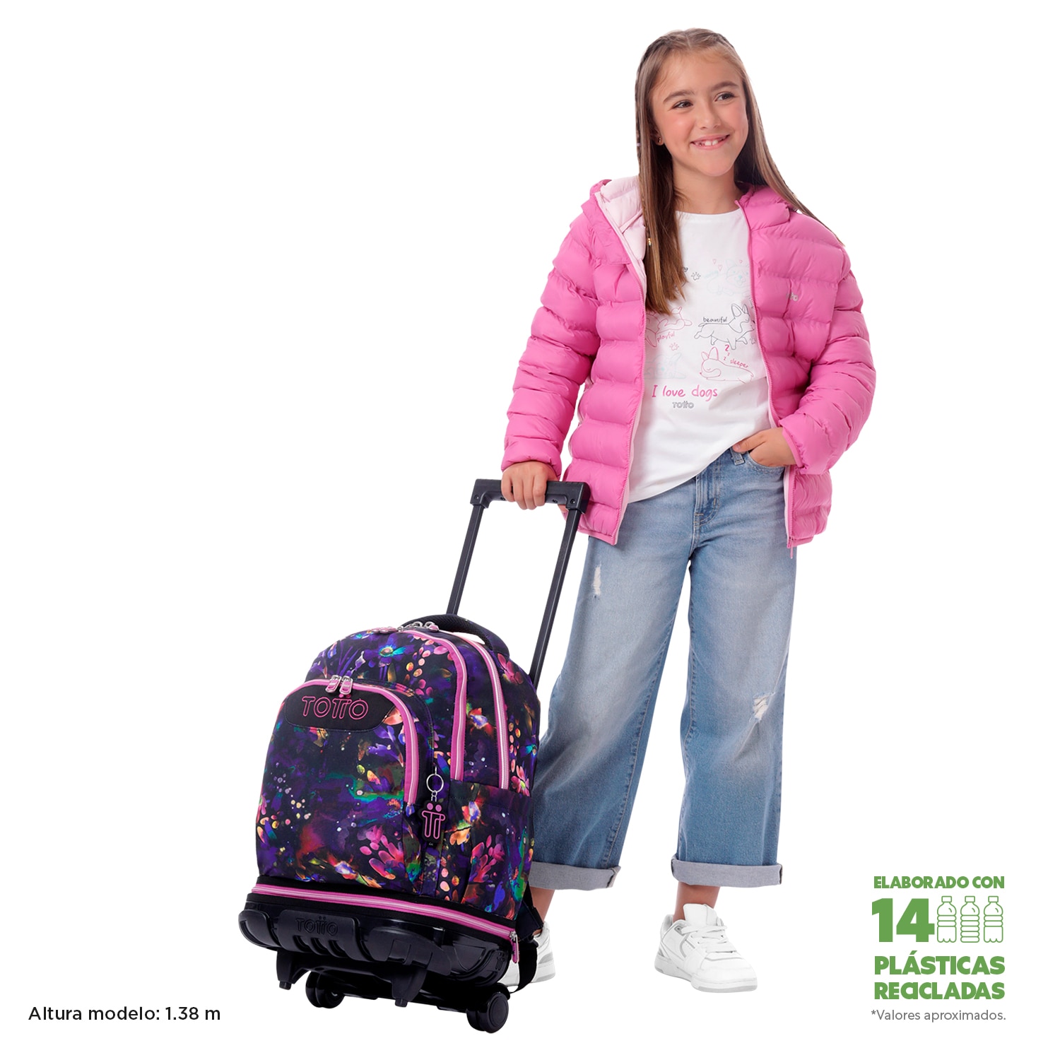 Mochila Escolar com Rodas Totto Tiza Desmontável Flower Galaxy para Portátil de 15.4” e Capacidade de 26l Preto / Rosa-2