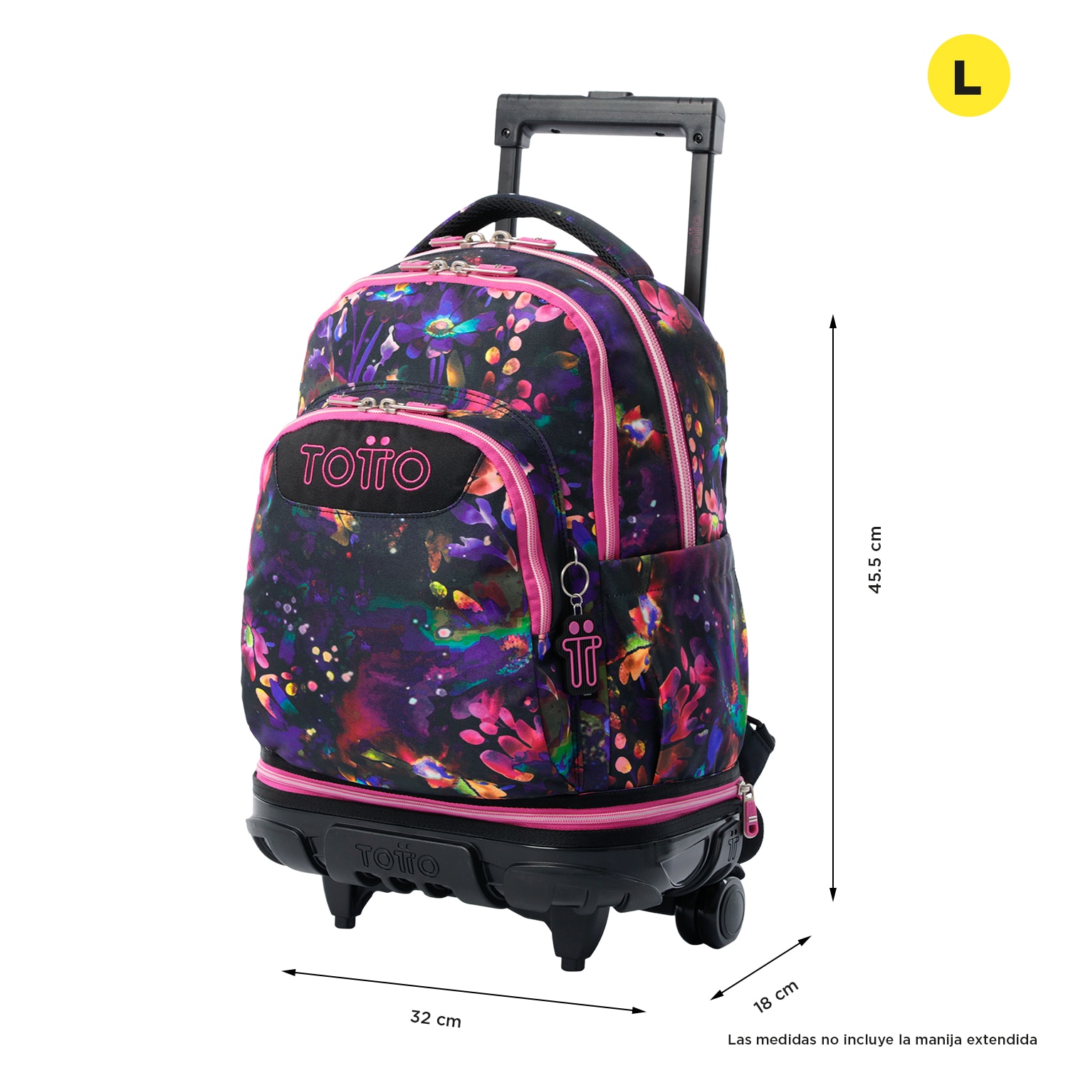 Mochila Escolar com Rodas Totto Tiza Desmontável Flower Galaxy para Portátil de 15.4” e Capacidade de 26l Preto / Rosa-3