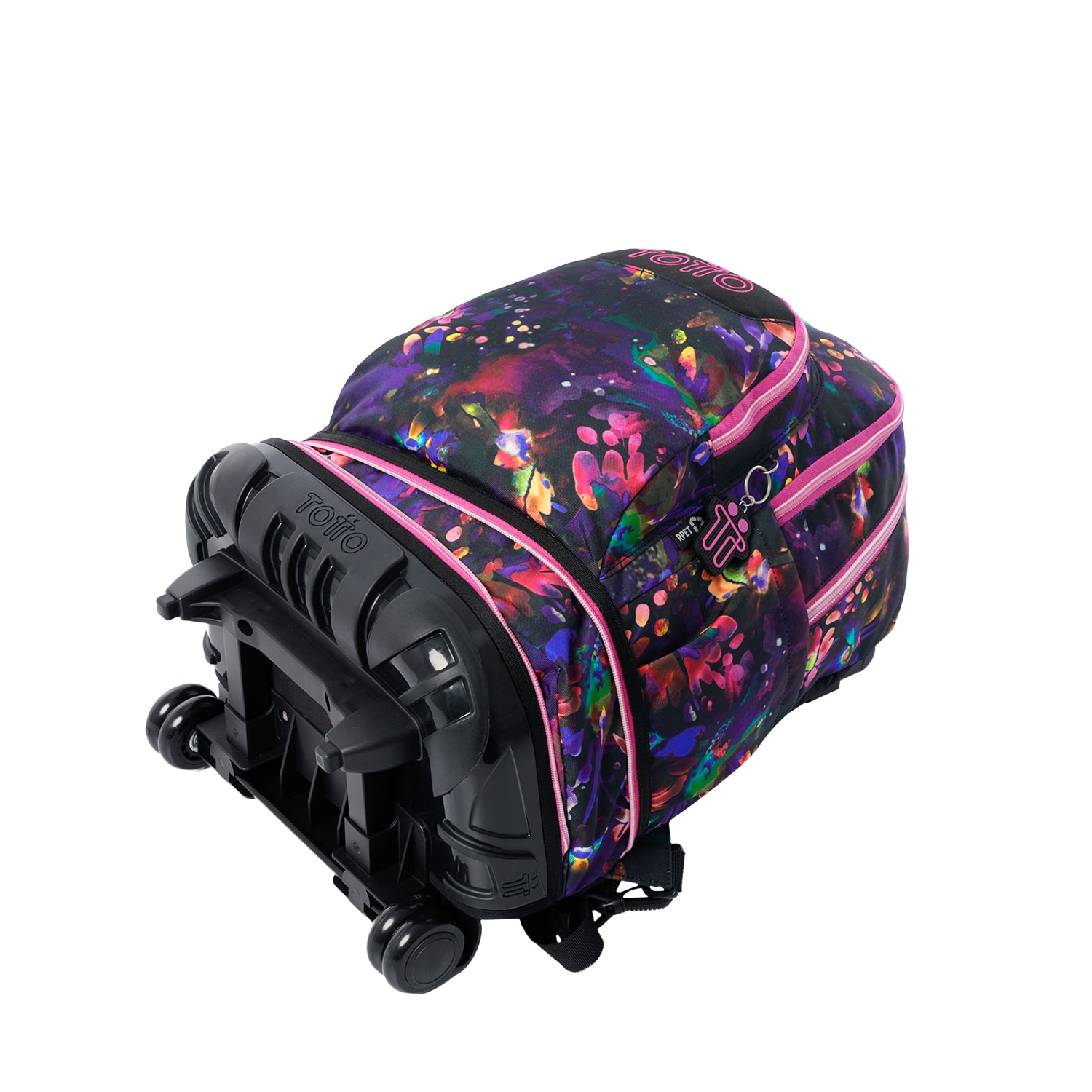 Mochila Escolar com Rodas Totto Tiza Desmontável Flower Galaxy para Portátil de 15.4” e Capacidade de 26l Preto / Rosa-5