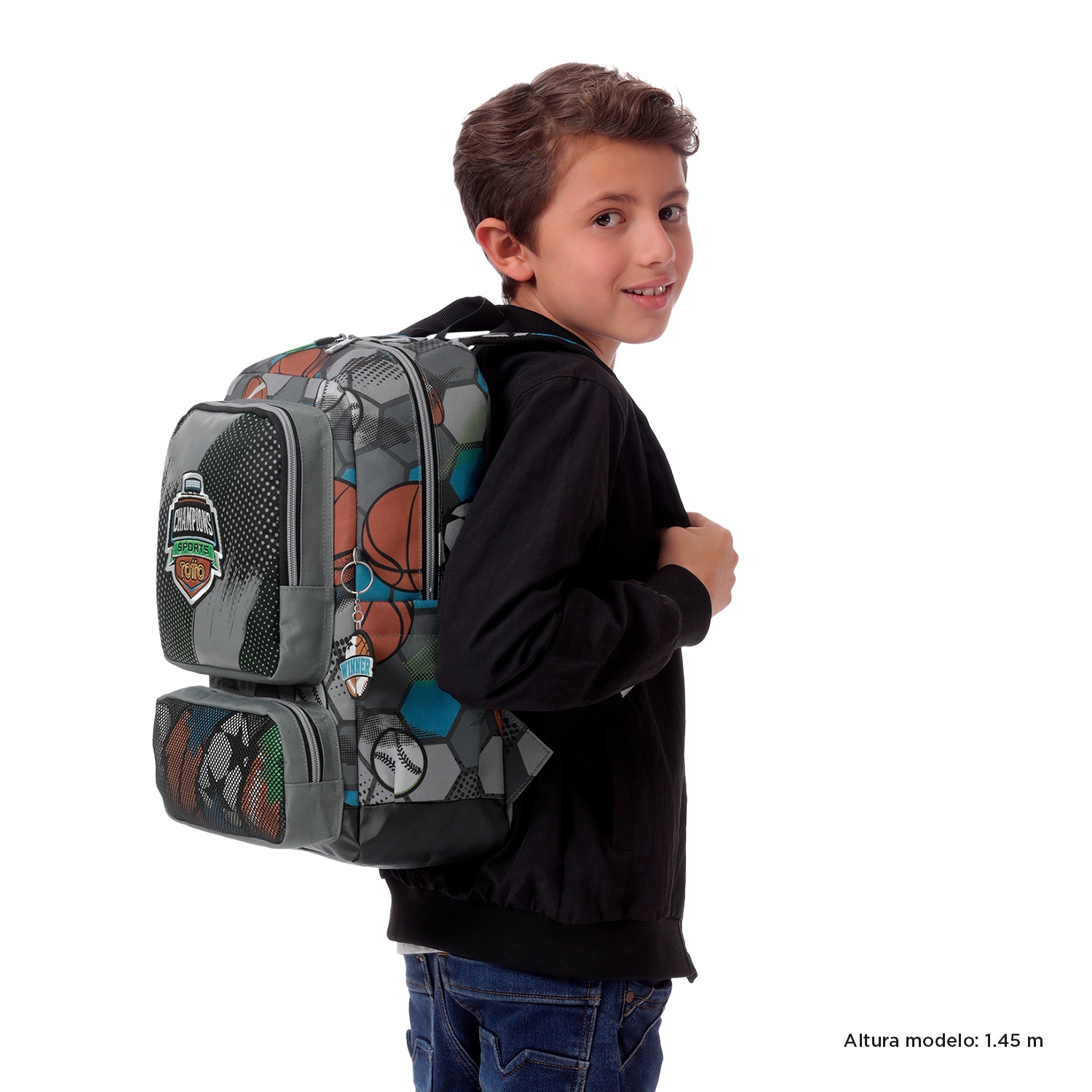 Mochila Infantil Totto Multisport com Bolsos Laterais e Bolso Frontal Cinzento-2