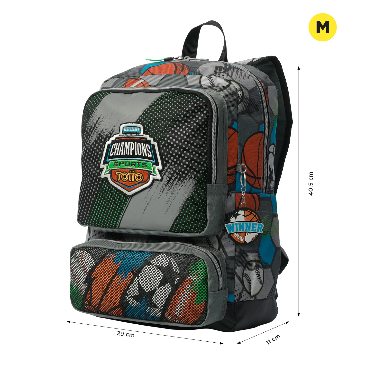 Mochila Infantil Totto Multisport com Bolsos Laterais e Bolso Frontal Cinzento-3
