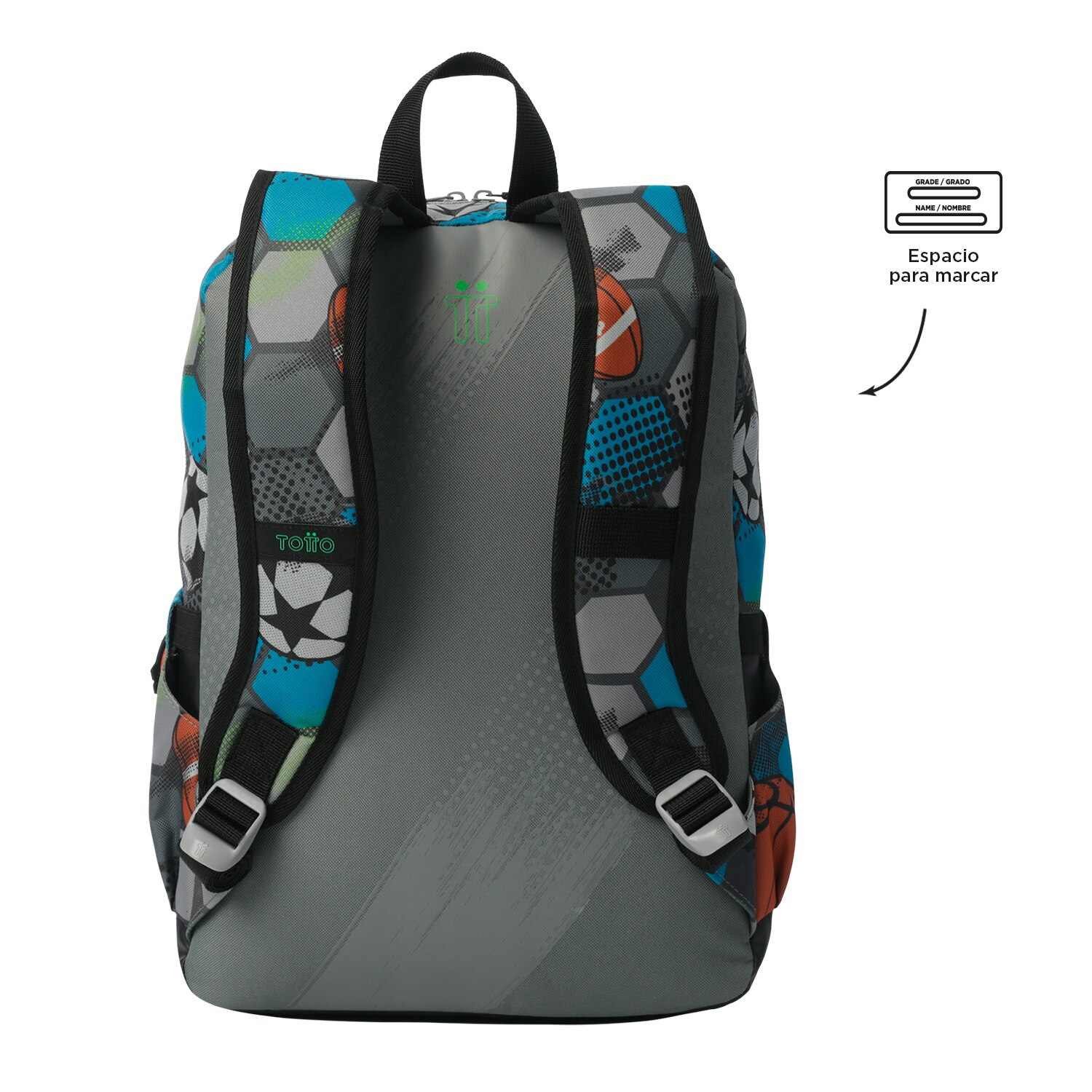 Mochila Infantil Totto Multisport com Bolsos Laterais e Bolso Frontal Cinzento-4