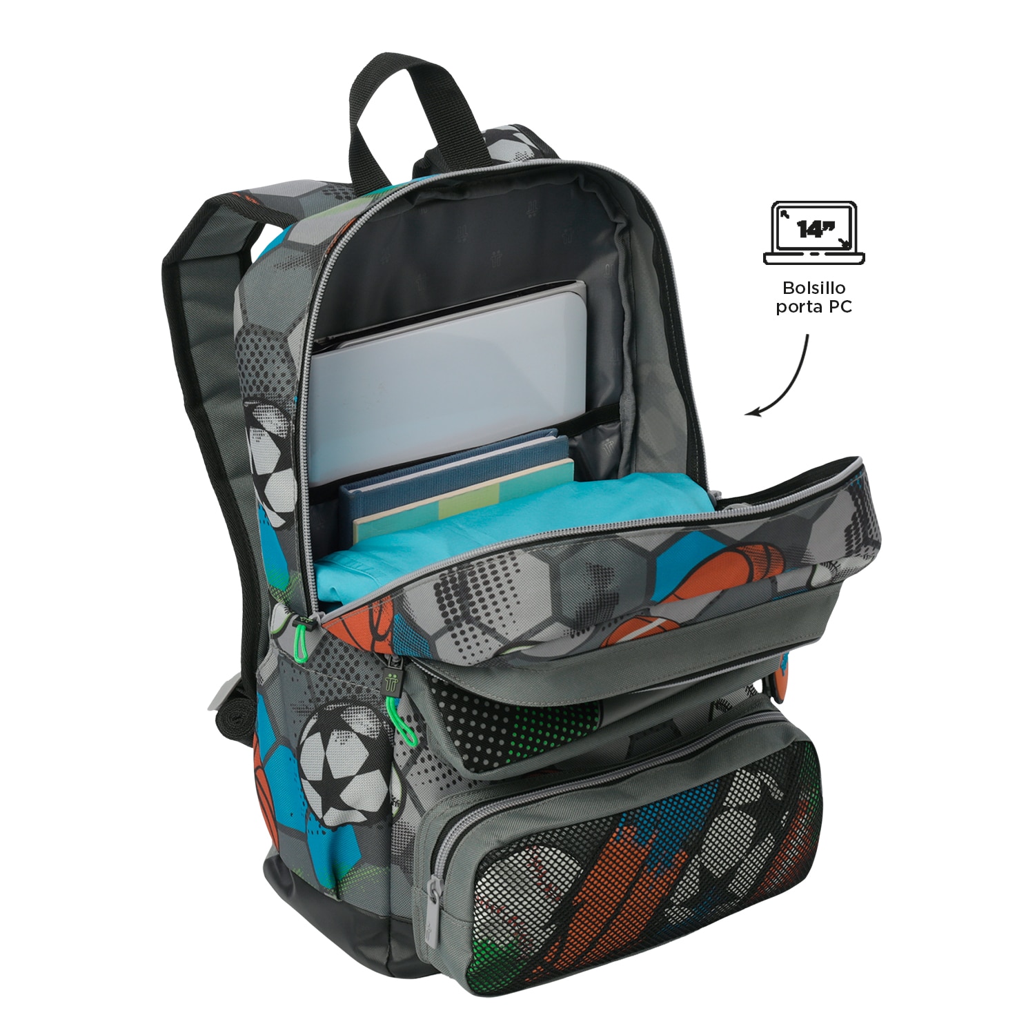 Mochila Infantil Totto Multisport com Bolsos Laterais e Bolso Frontal Cinzento-5