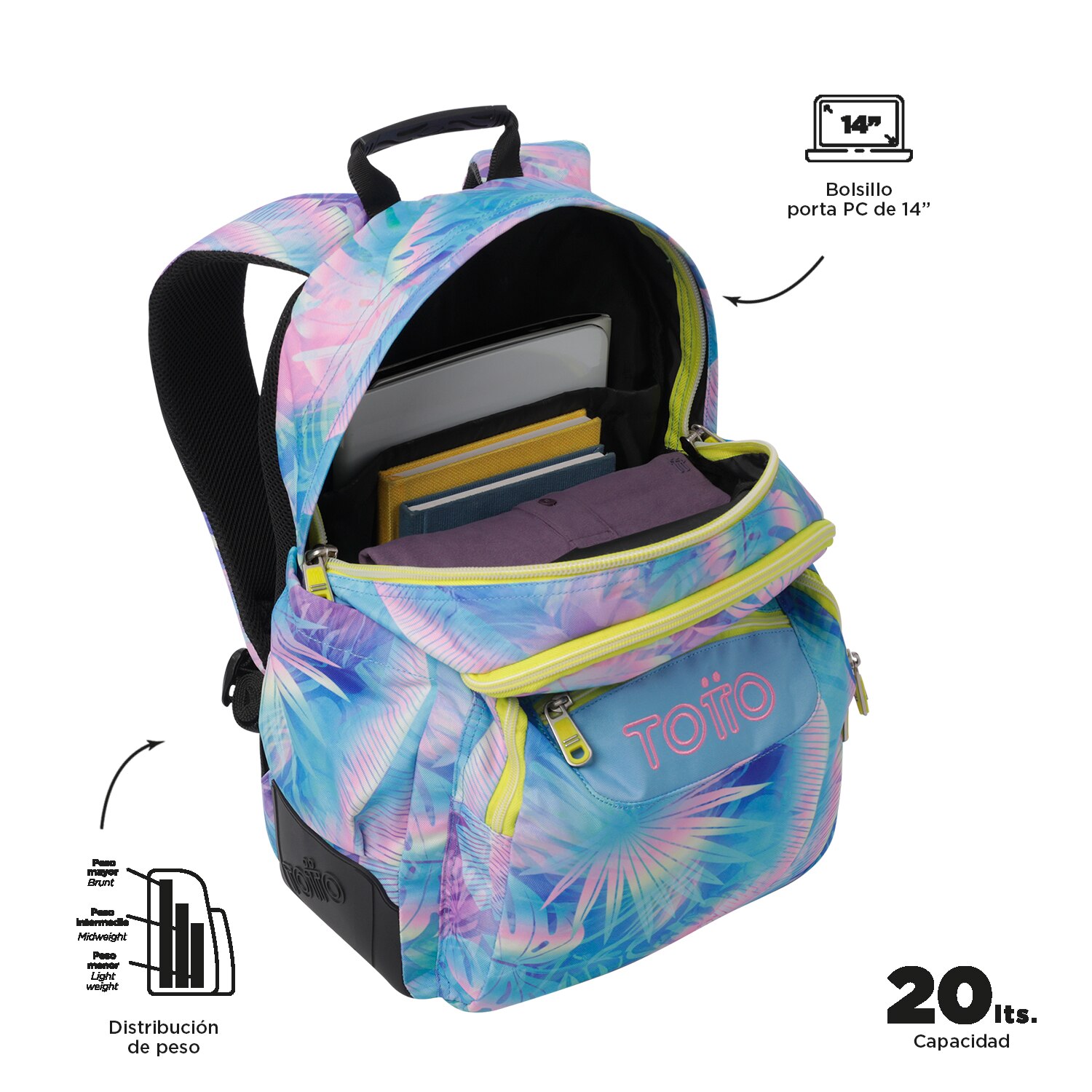 Mochila Escolar Totto Rayol K-pop para Portátil de 14” e Capacidade 19l Azul / Amarelo-4