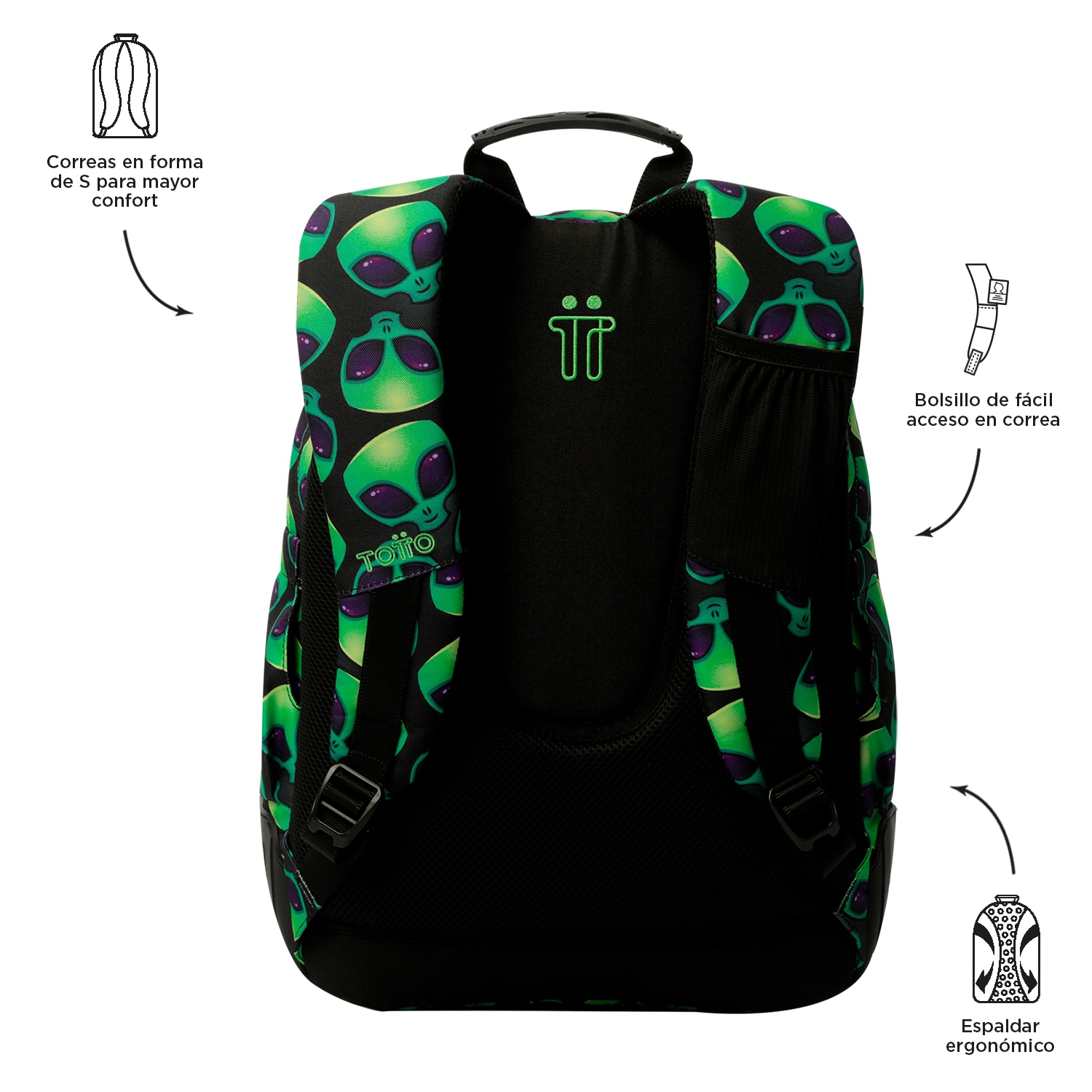 Mochila Escolar Totto Rayol K-pop para Portátil de 14” e Capacidade 19l Preto / Verde-3