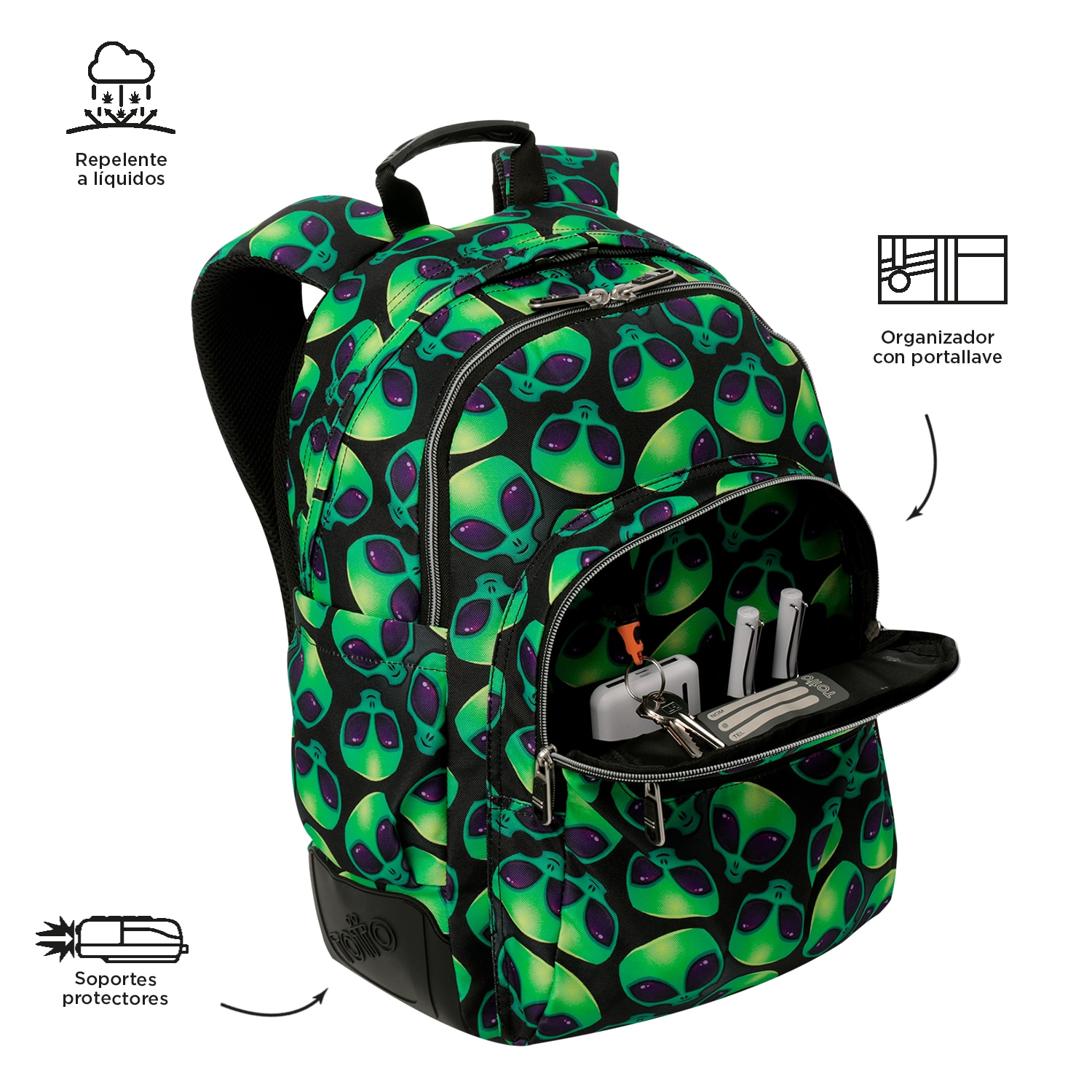 Mochila Escolar Totto Rayol K-pop para Portátil de 14” e Capacidade 19l Preto / Verde-5