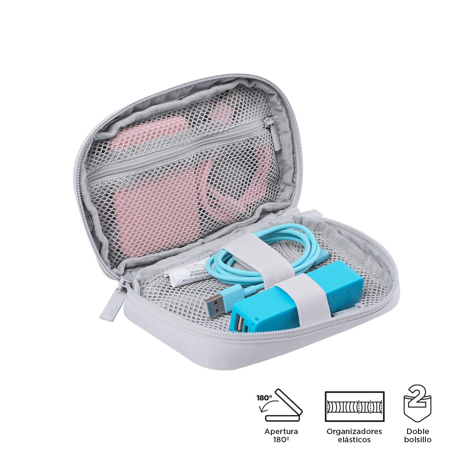 Organizador Tecnologia Totto Keep com Abertura 180° e Bolso de Fácil Acesso Cinzento-claro-3