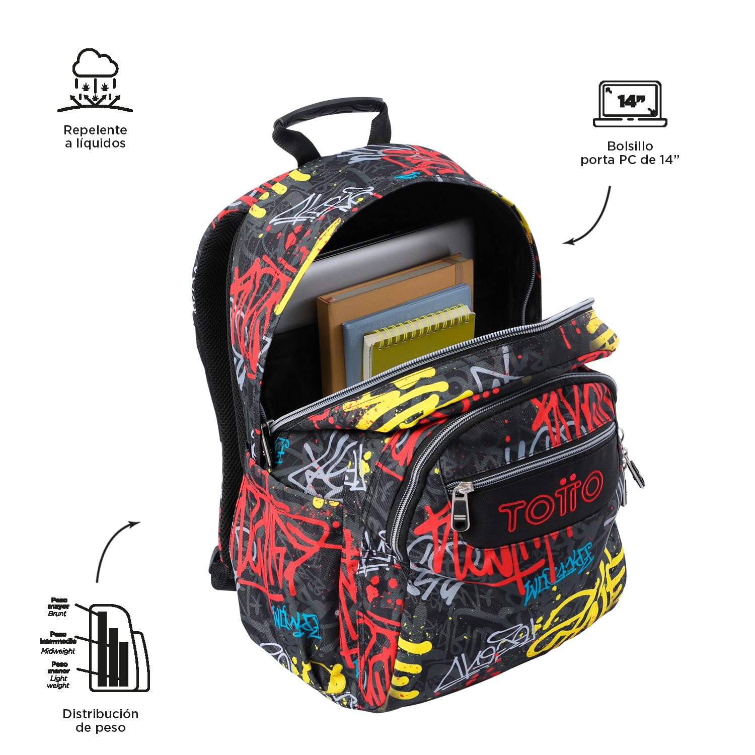 Mochila Escolar Totto Acuareles Preto-5