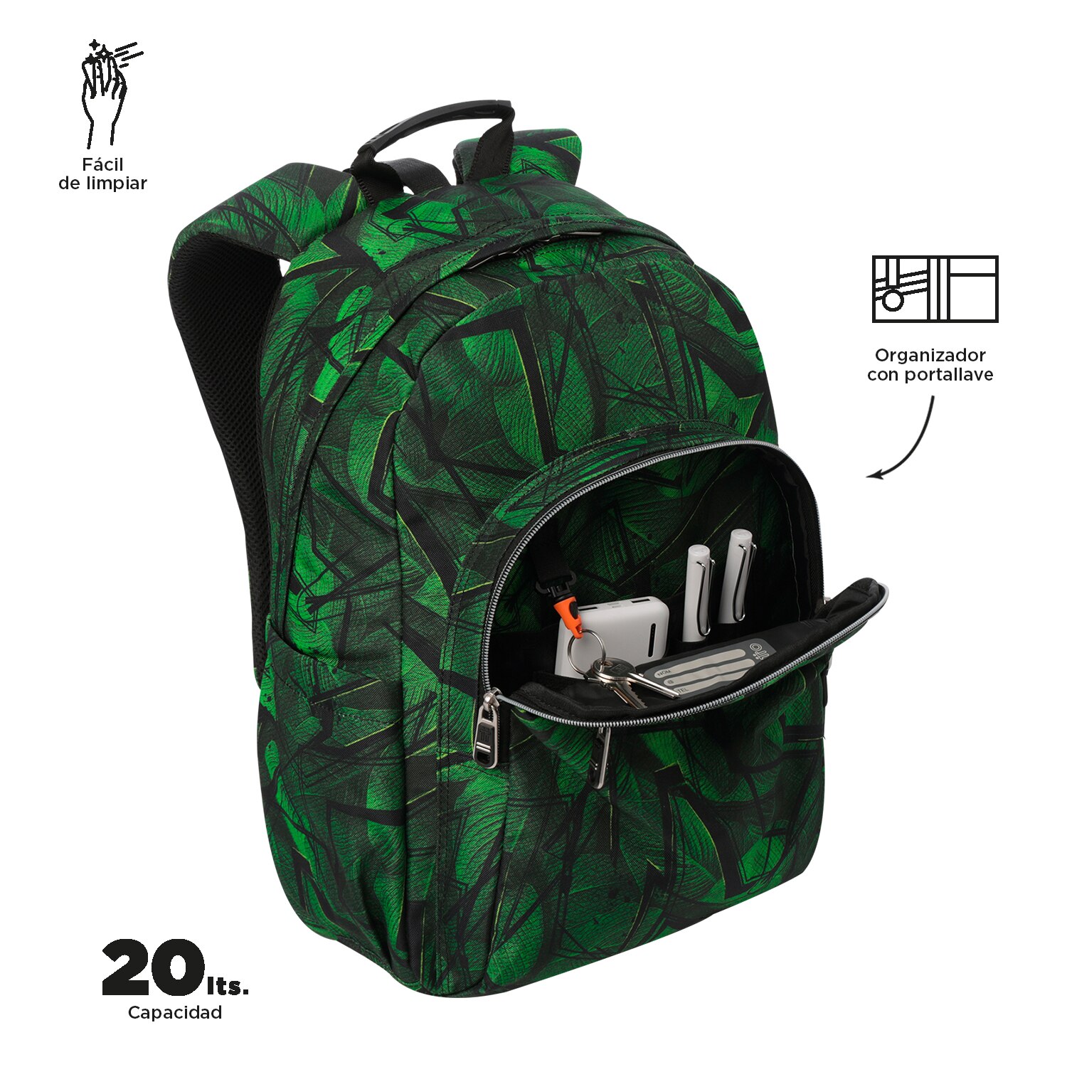 Mochila Escolar Totto Acuareles Jhony Jungle para Portátil de 14” e Adaptável a Carro Verde-escuro-5