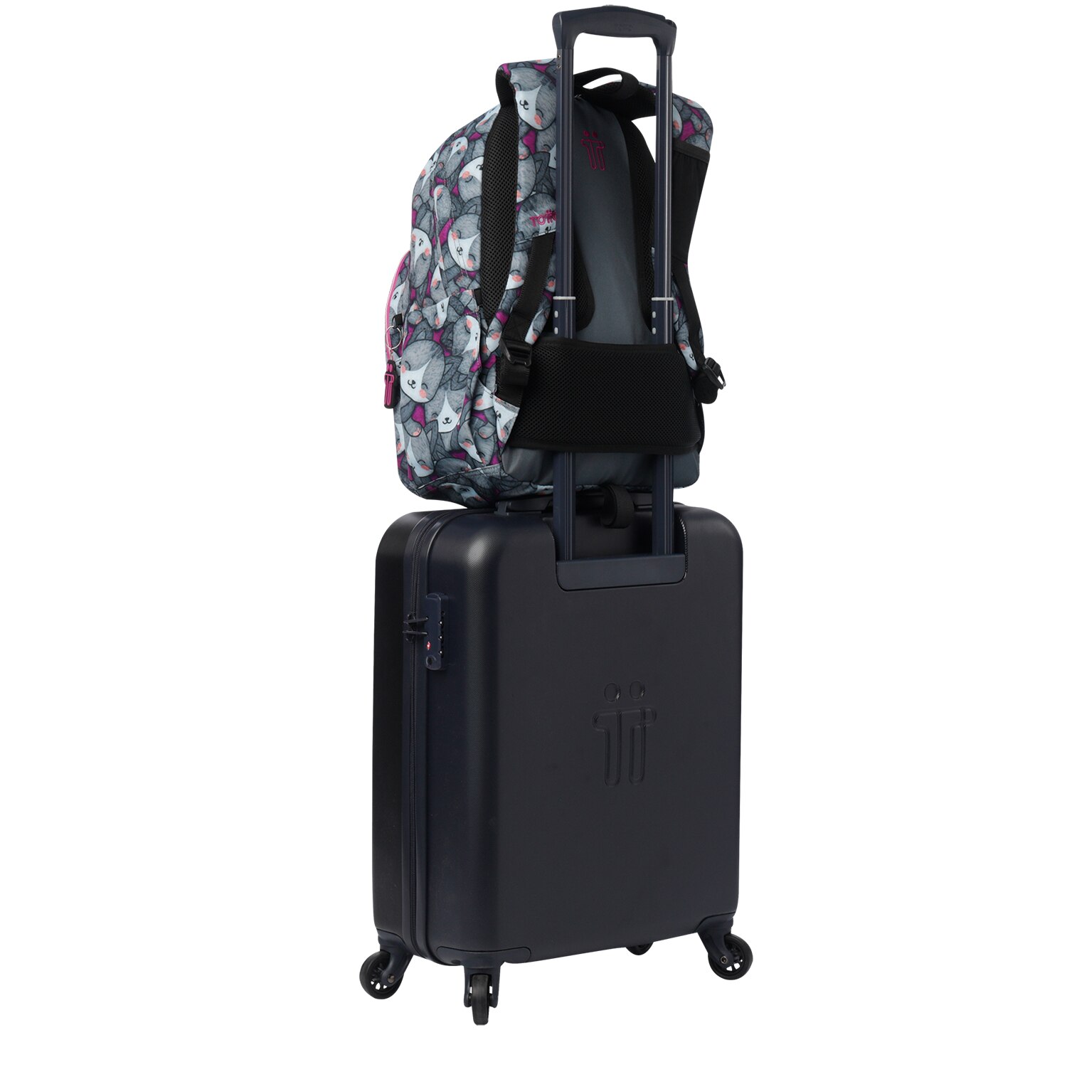 Mochila Escolar Totto Acuareles Kitten Rose para Portátil de 14” e Adaptável a Carro Cinzento-6