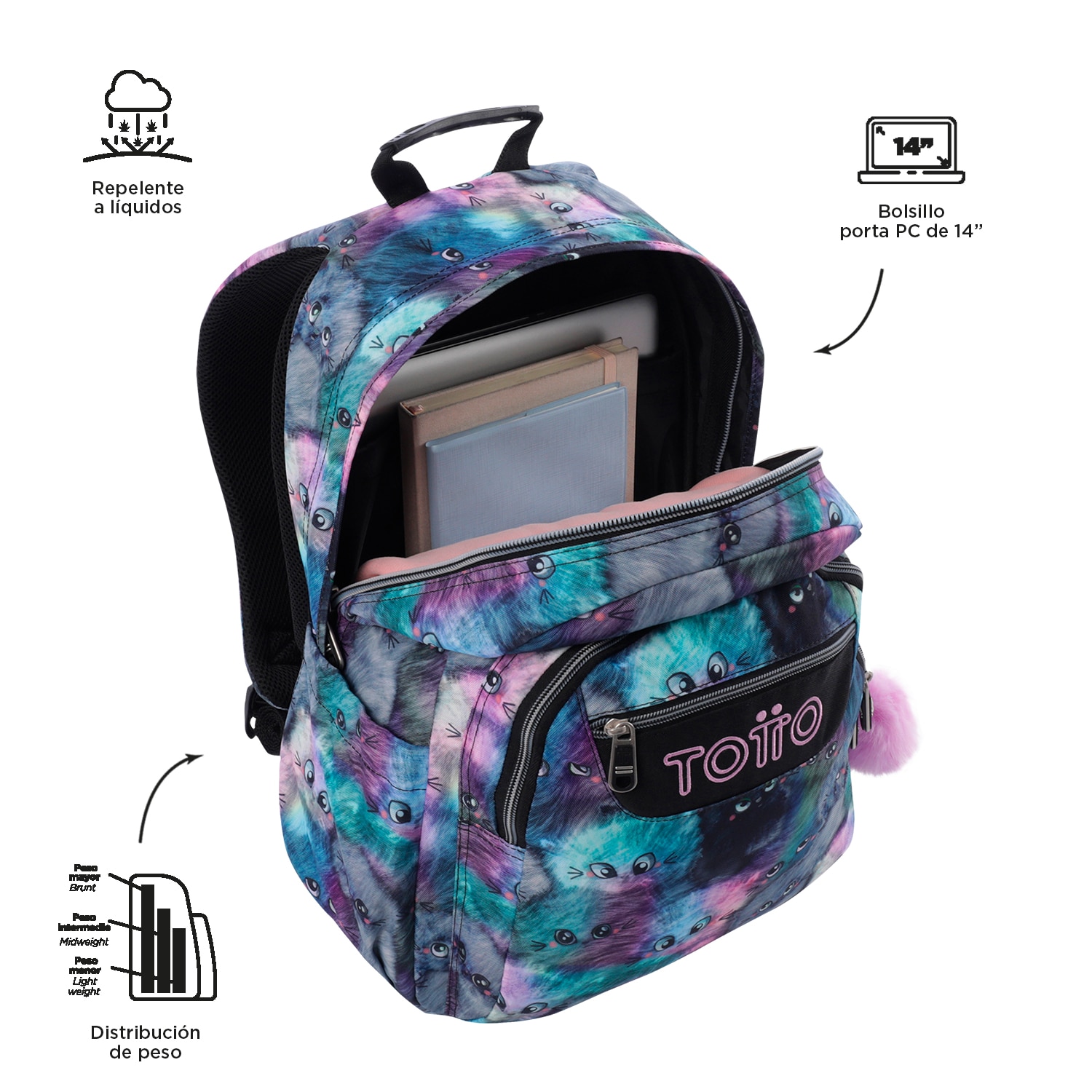 Mochila Escolar Totto Acuareles Azul-5