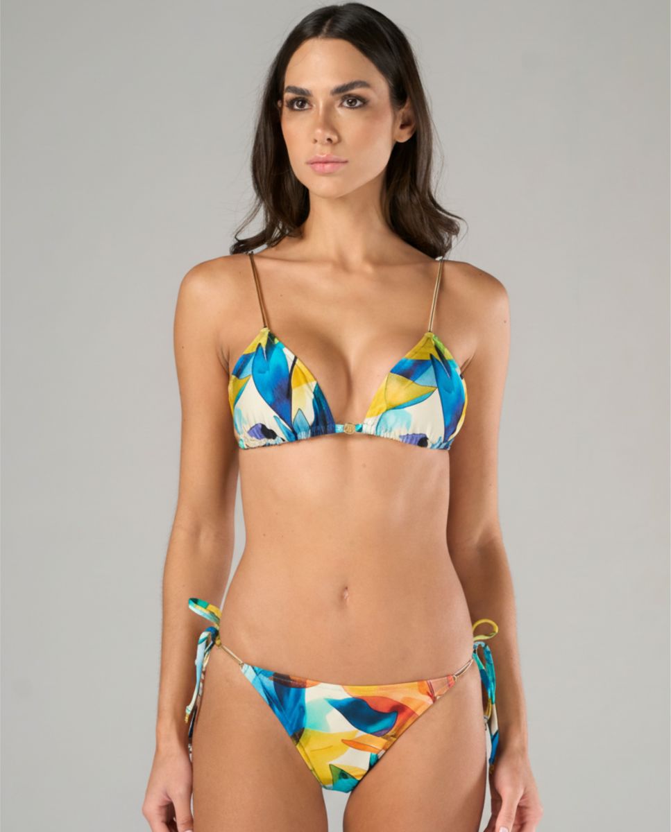 Top de Biquíni Triângulo Estampado com Forro Azul / Amarelo-2