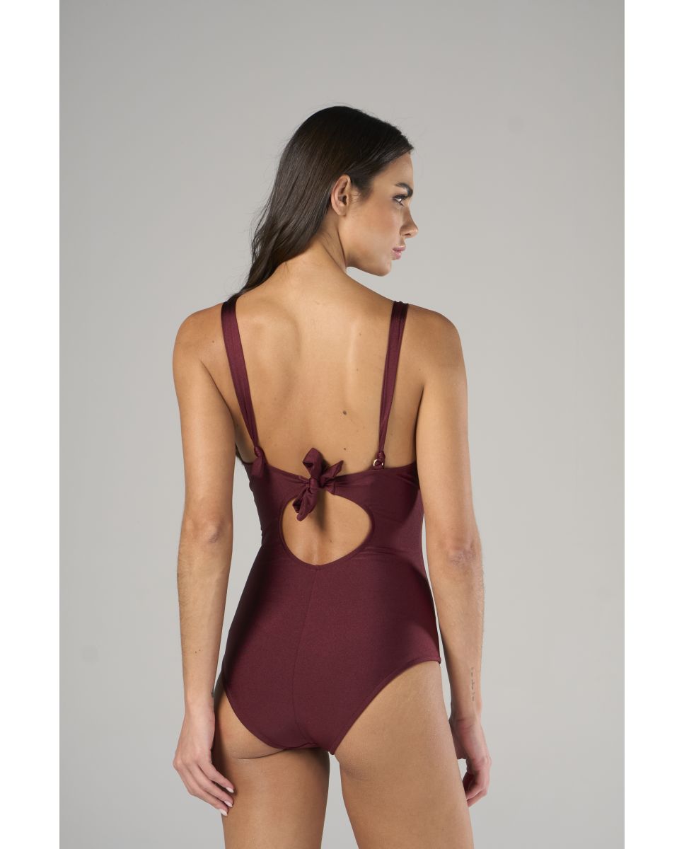 Fato de Banho Gola Halter Liso com Forro Beringela-2