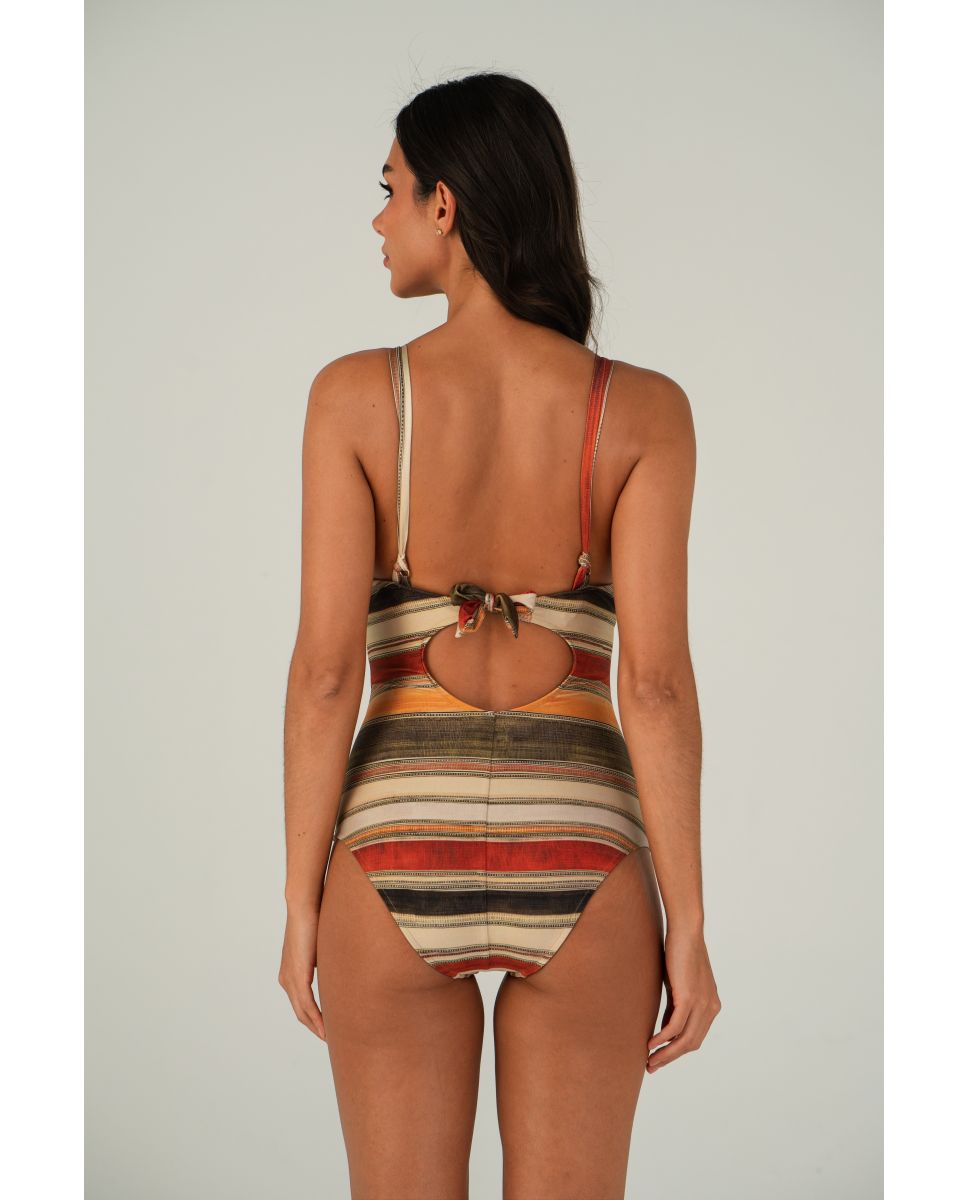 Fato de Banho Gola Halter Estampado com Forro Multicolor-2