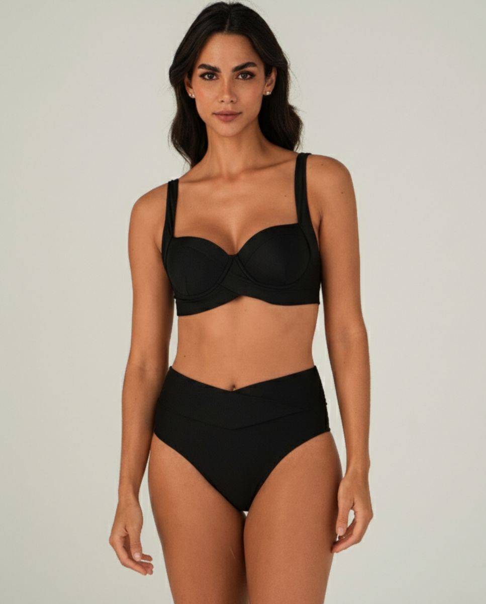 Top de Biquíni Desportivo Liso com Forro Preto-2