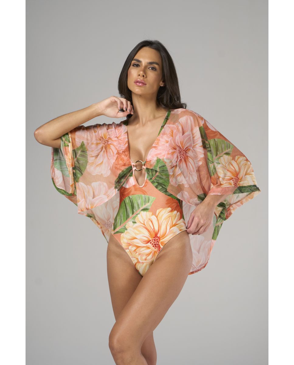 Fato de Banho Brasileiro Estampado com Forro Rosa / Verde-3